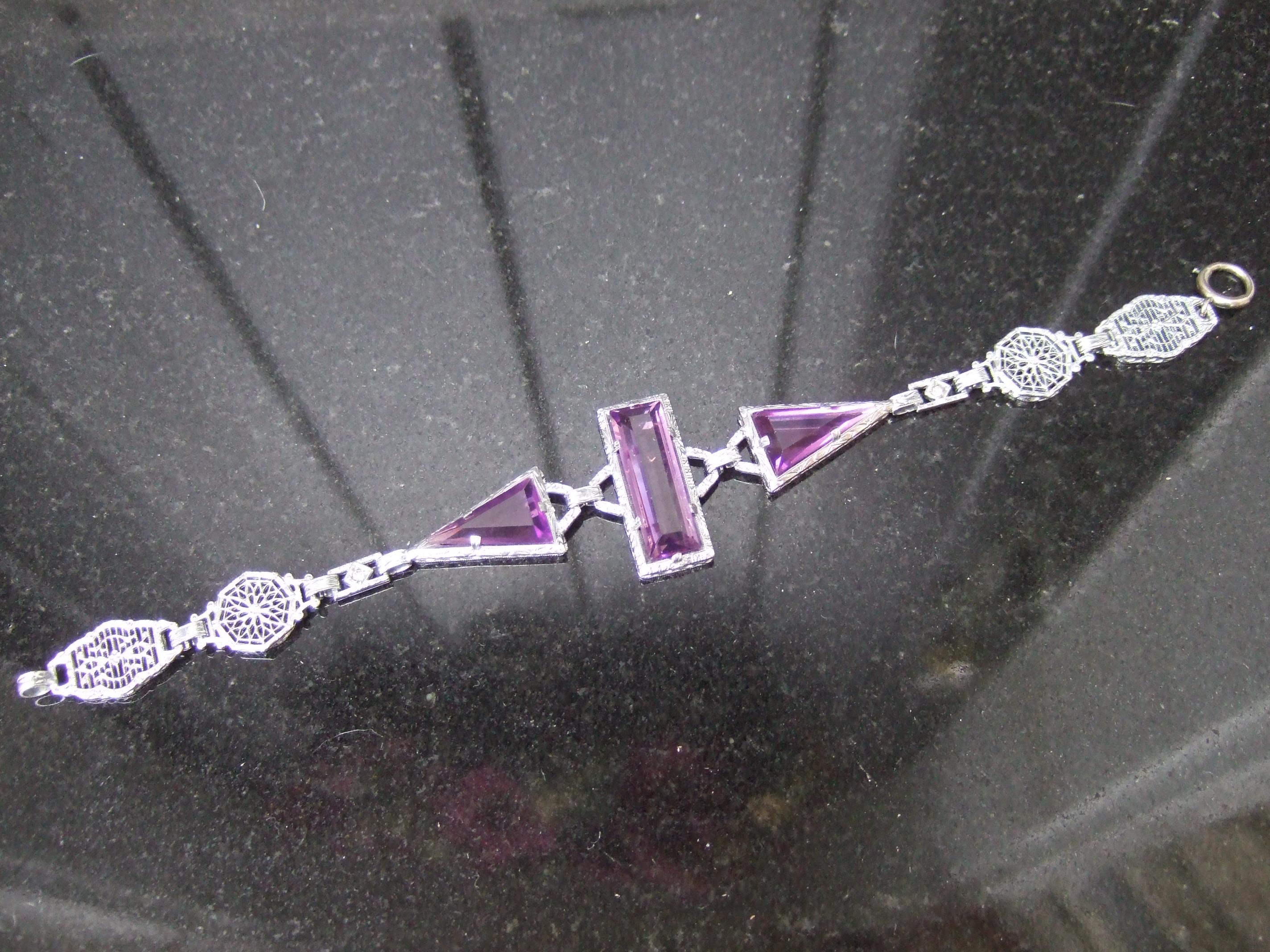 Collana e bracciale in cristallo color ametista Art Deco, 1930 ca. in vendita 6