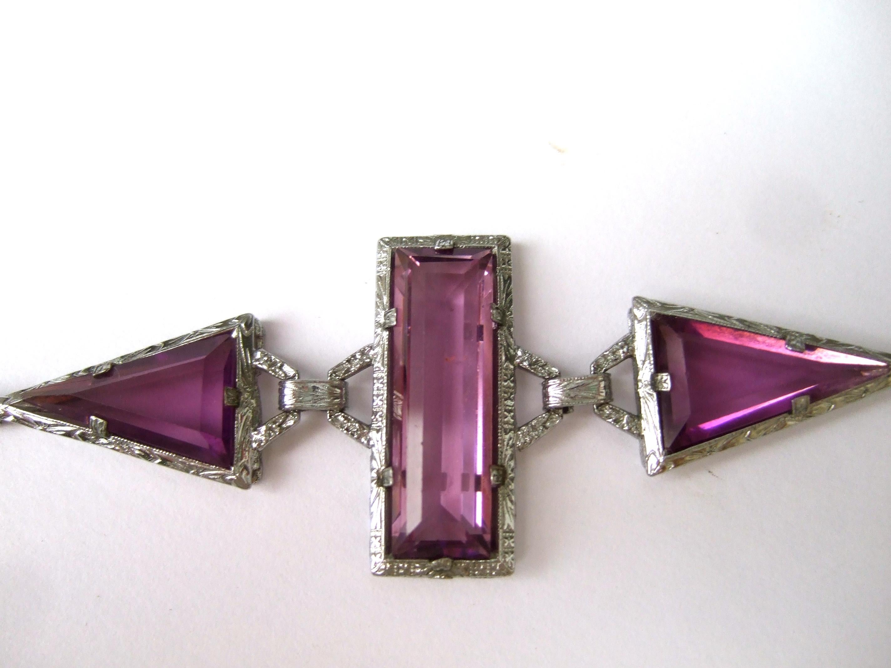 Collana e bracciale in cristallo color ametista Art Deco, 1930 ca. in vendita 7