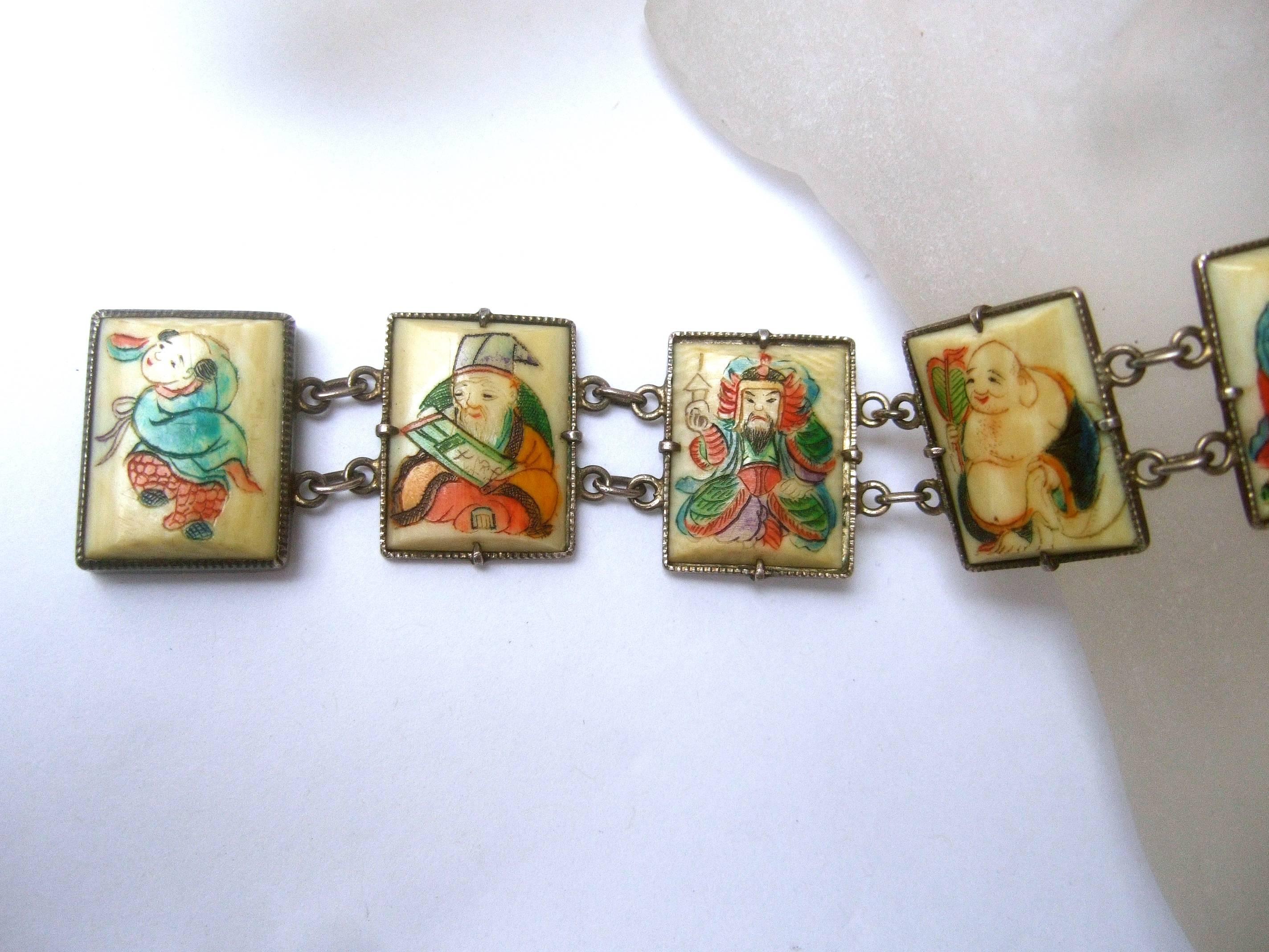 Exotic Chinese Eight Immortals Sterling Link Bracelet ca 1930s  4