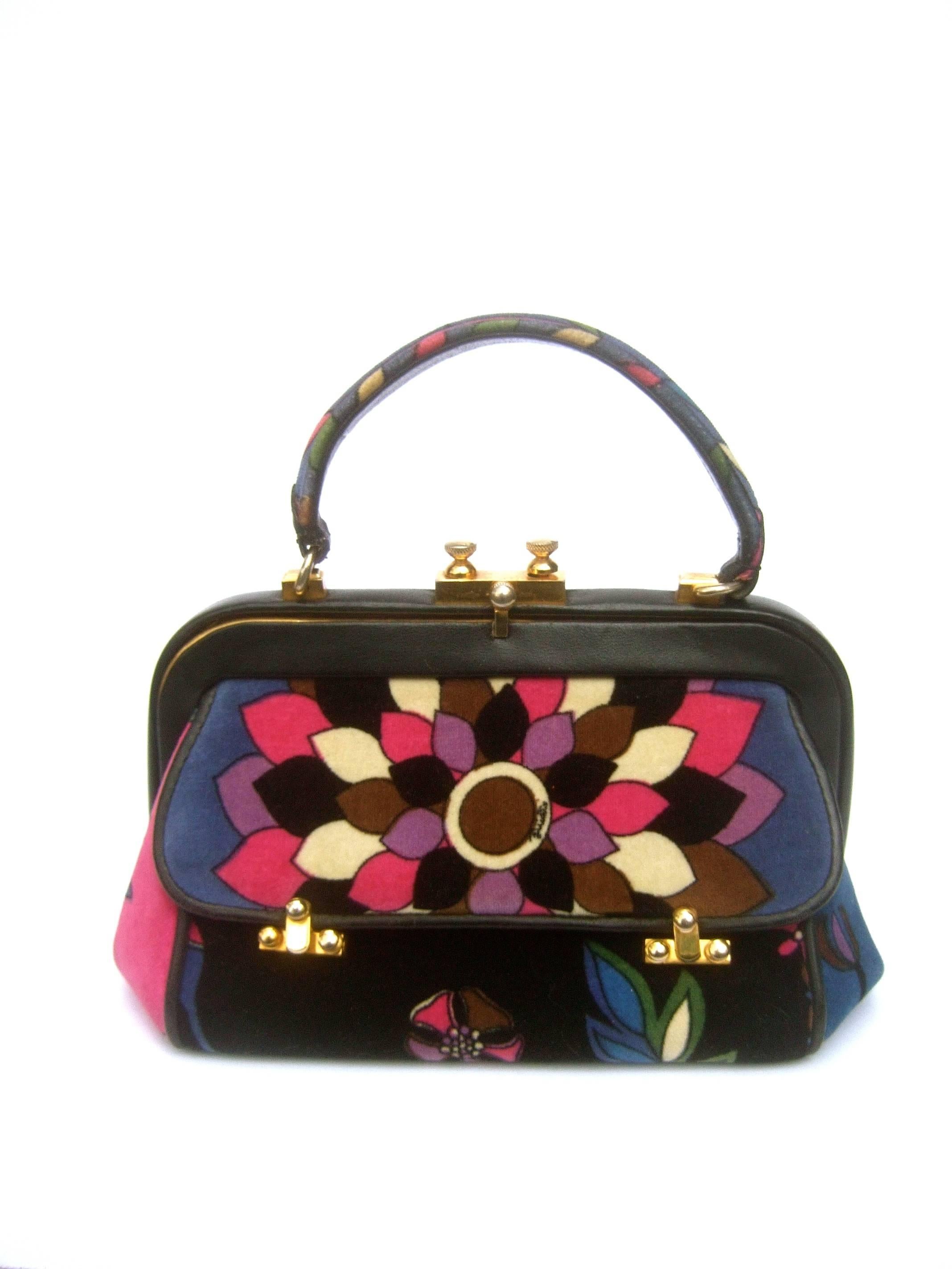 Emilio Pucci Rare Velvet Leather Trim Handbag ca 1970 4