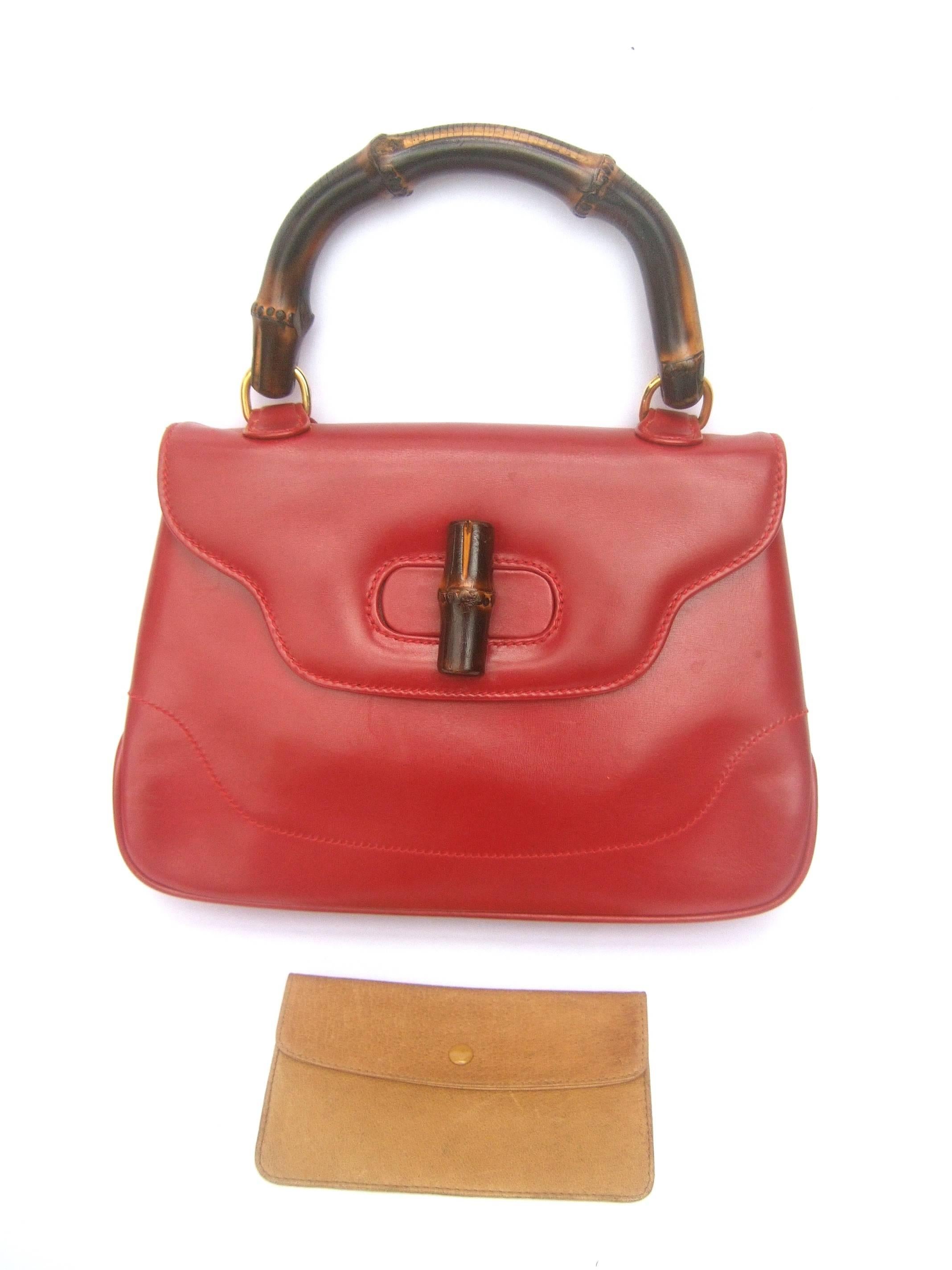 Women's Gucci Italy Iconic Cherry Red Leather Bamboo Handbag in Box 