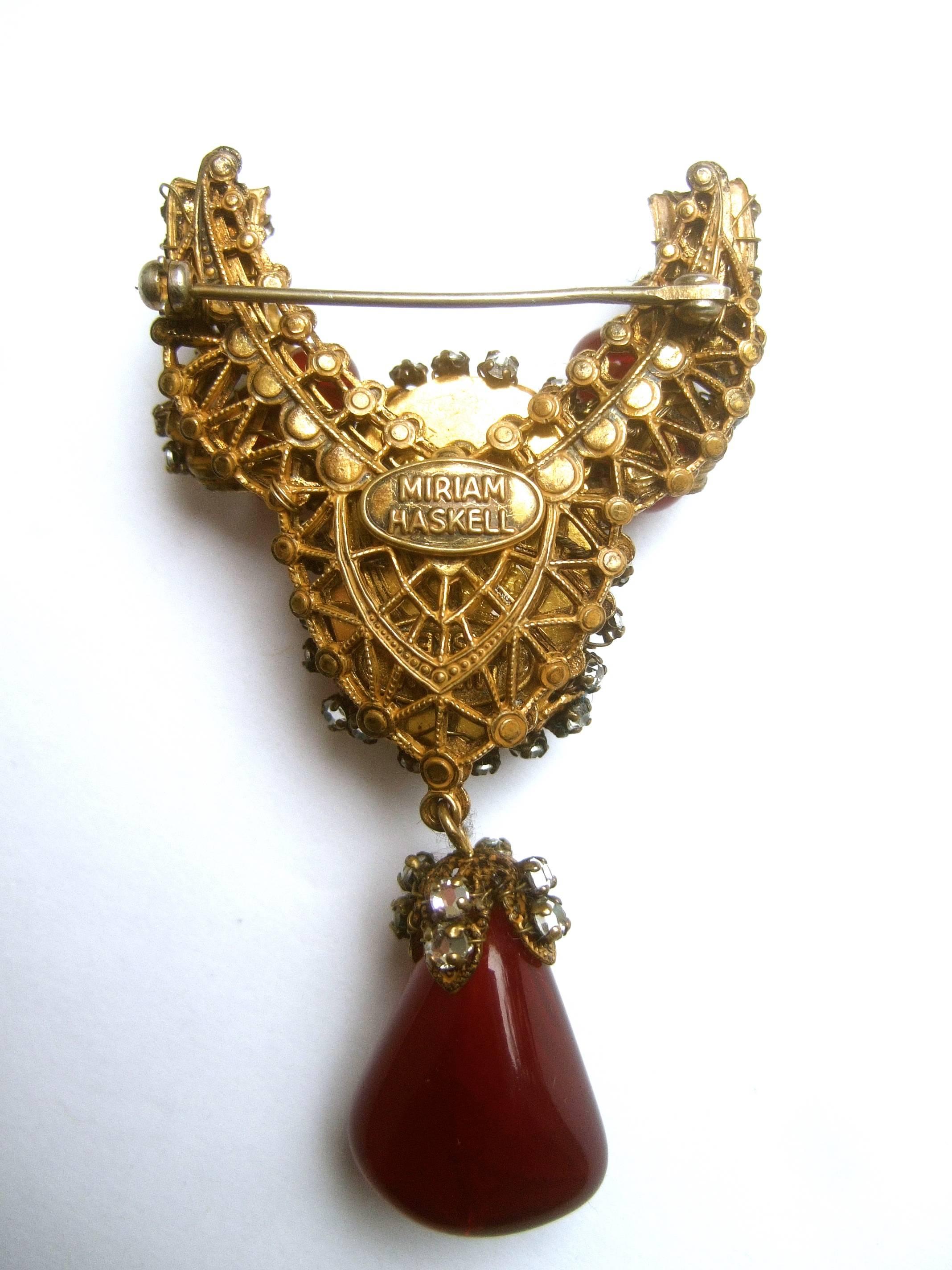 Miriam Haskell Exquisite Scarlet Glass Tear Drop Brooch ca 1950s 6