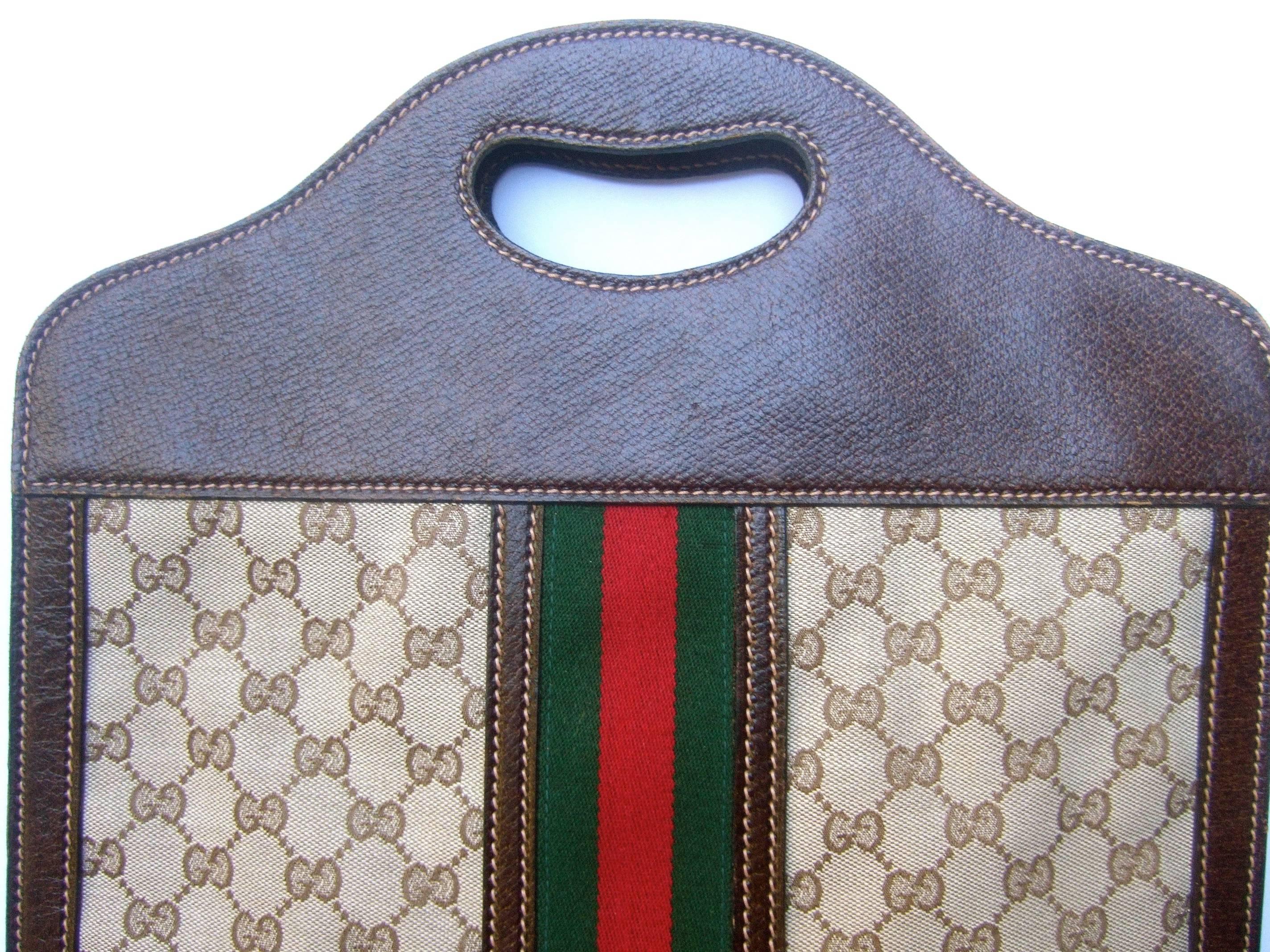 Women's Gucci Italy Stylish Leather and Canvas Tote Bag ca 1970s 