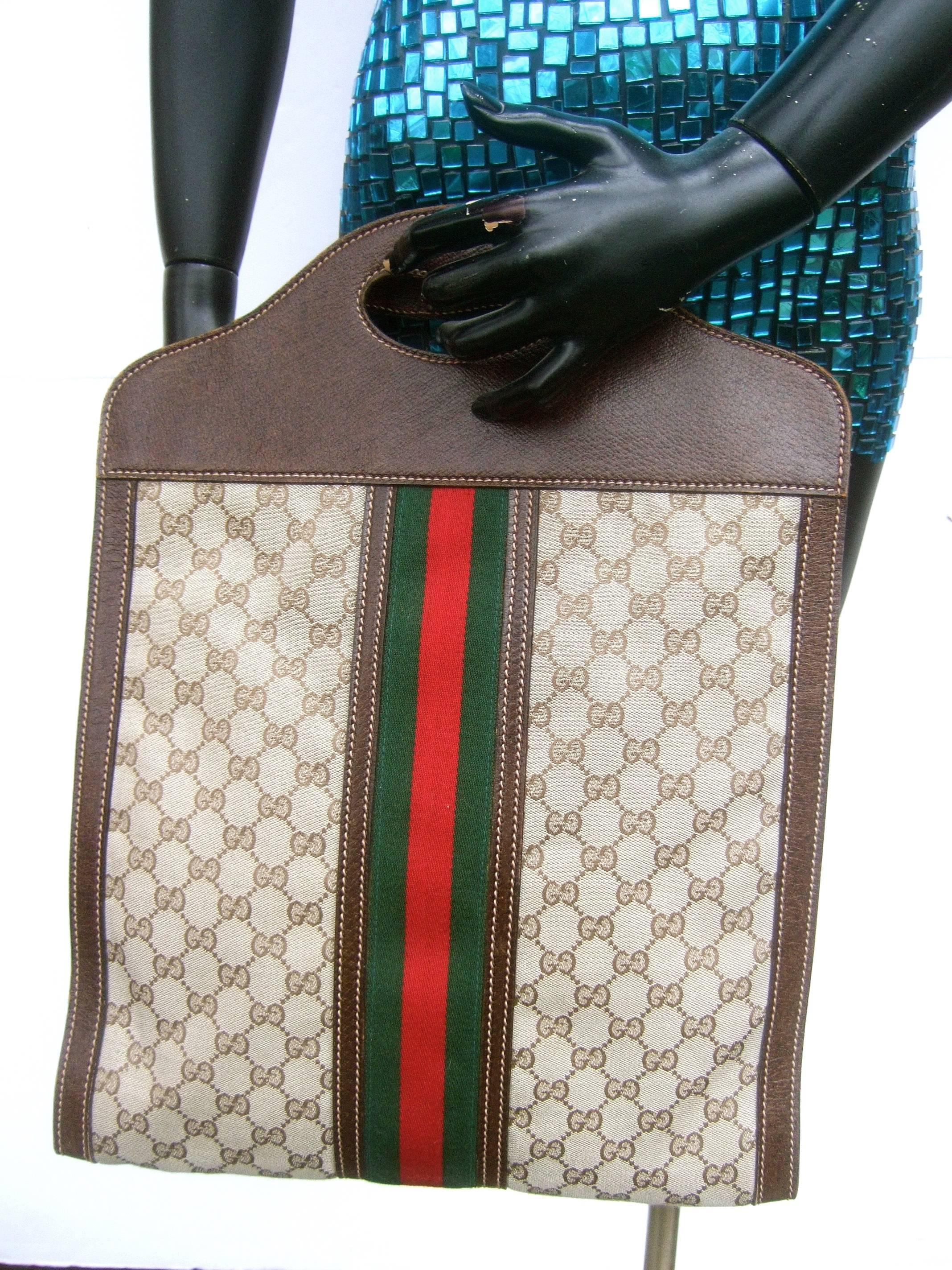 Gucci Italy Stylish Leather and Canvas Tote Bag ca 1970s  1