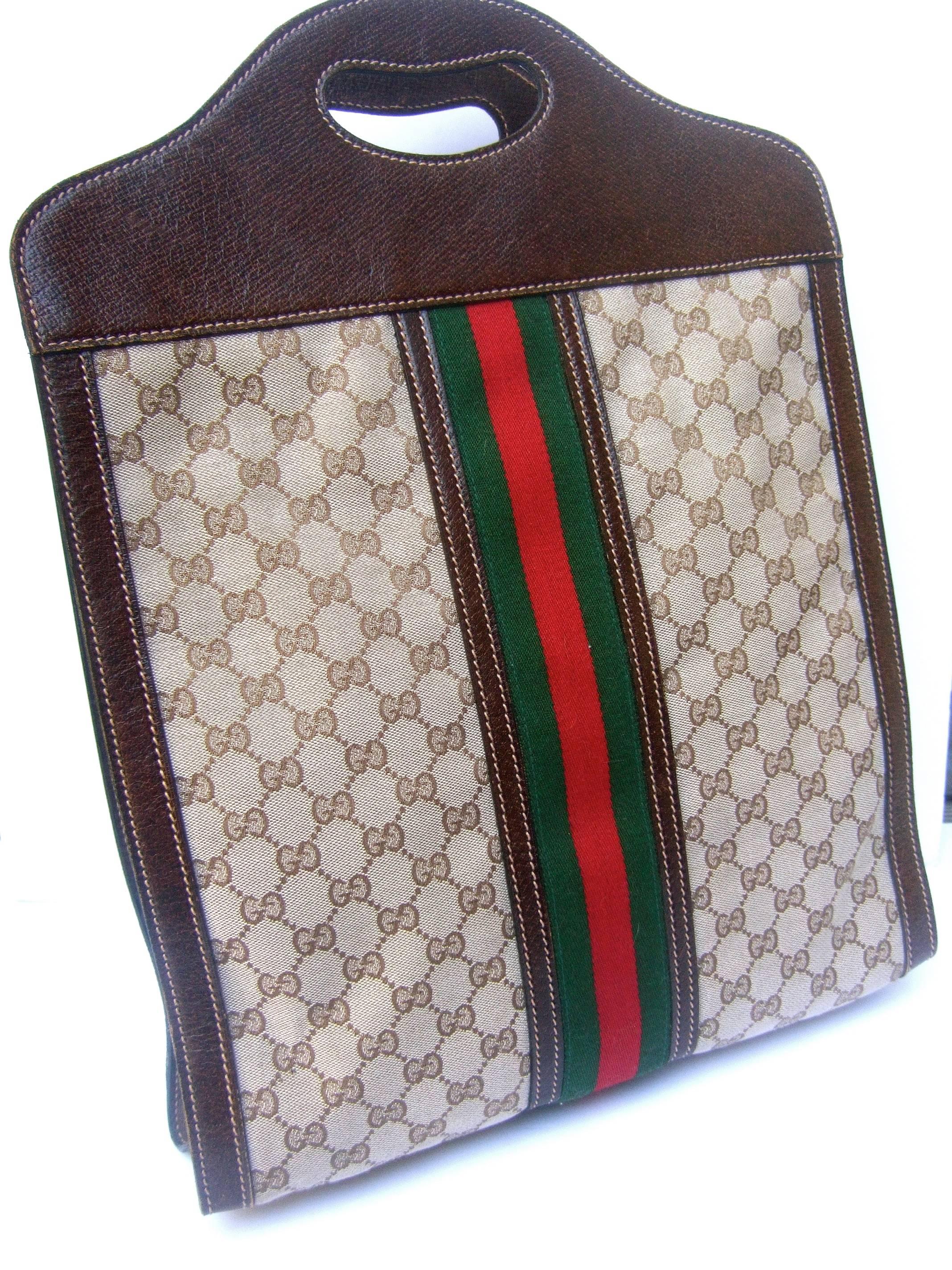 Gucci Italy Stylish Leather and Canvas Tote Bag ca 1970s  2