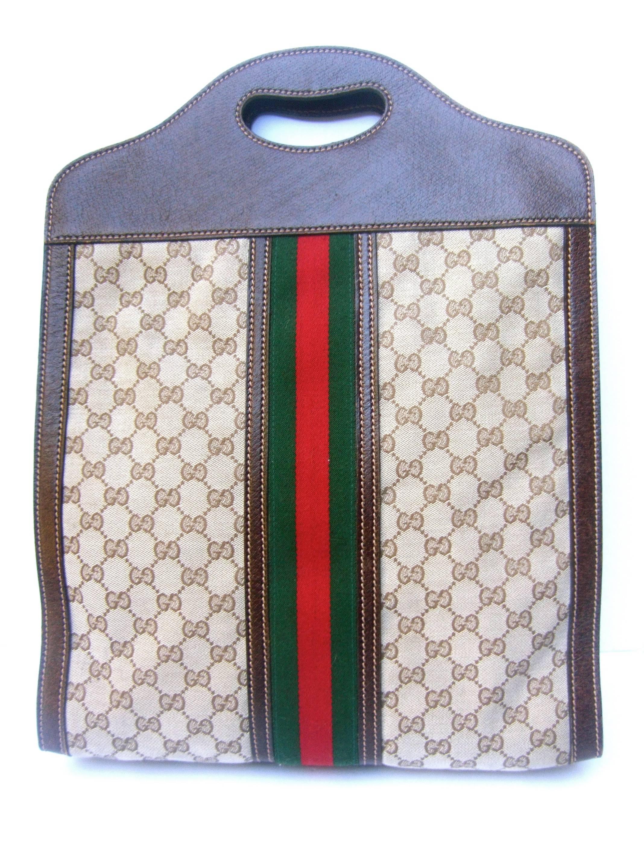 Gucci Italy Stylish Leather and Canvas Tote Bag ca 1970s  3