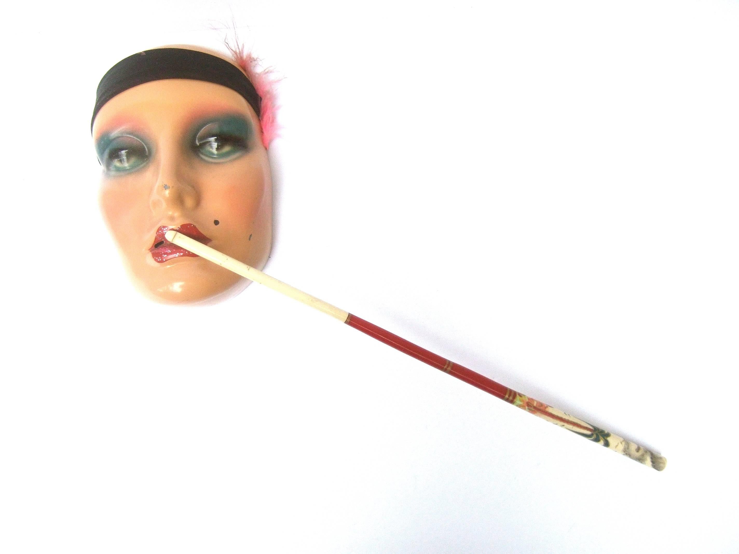 Beige Opulent Hand Painted Lucite Cigarette Holder ca 1950