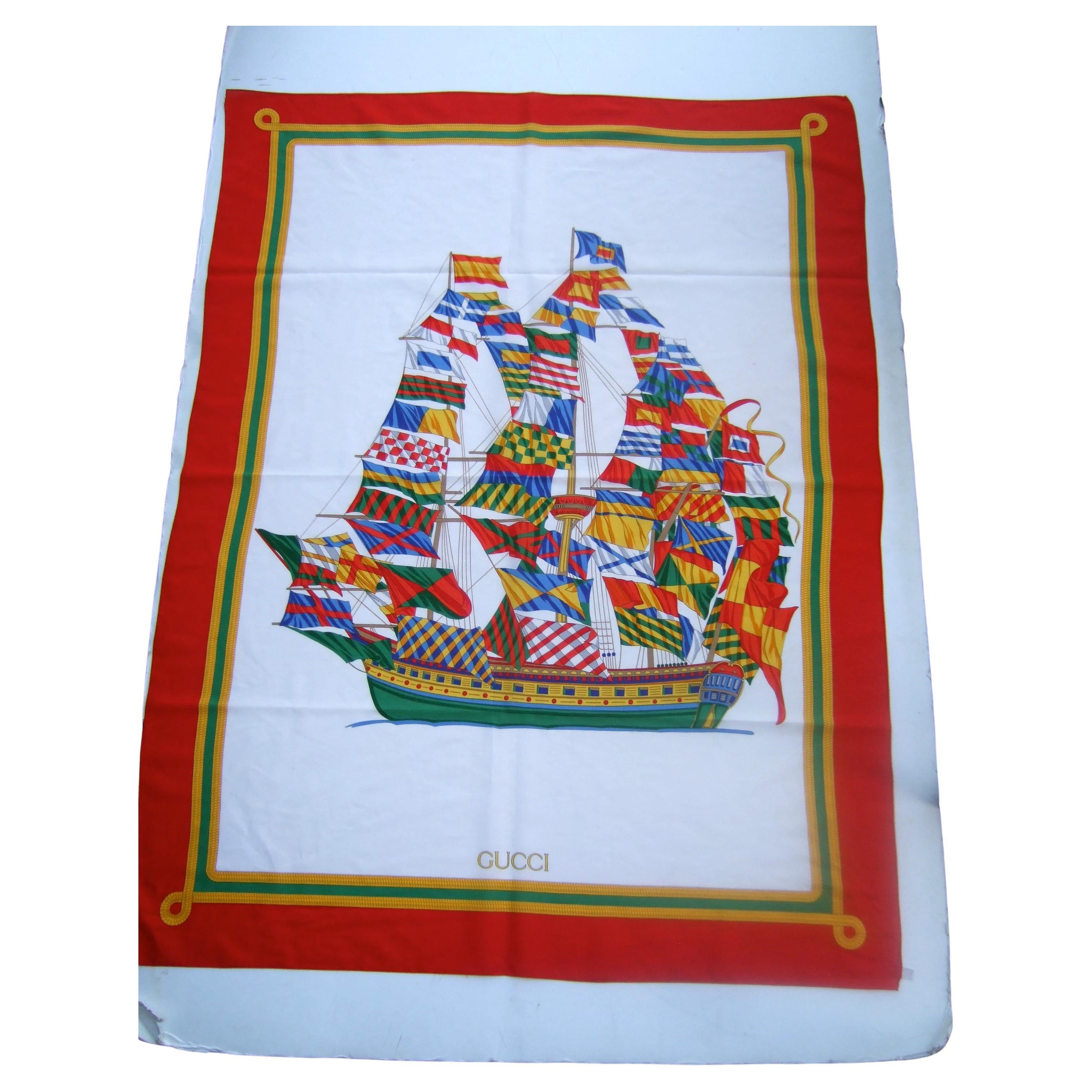 Gucci Italia Gran Bufanda de Algodón Barco Goleta Marítima - Chal 44 x 60 c Años 80 en venta