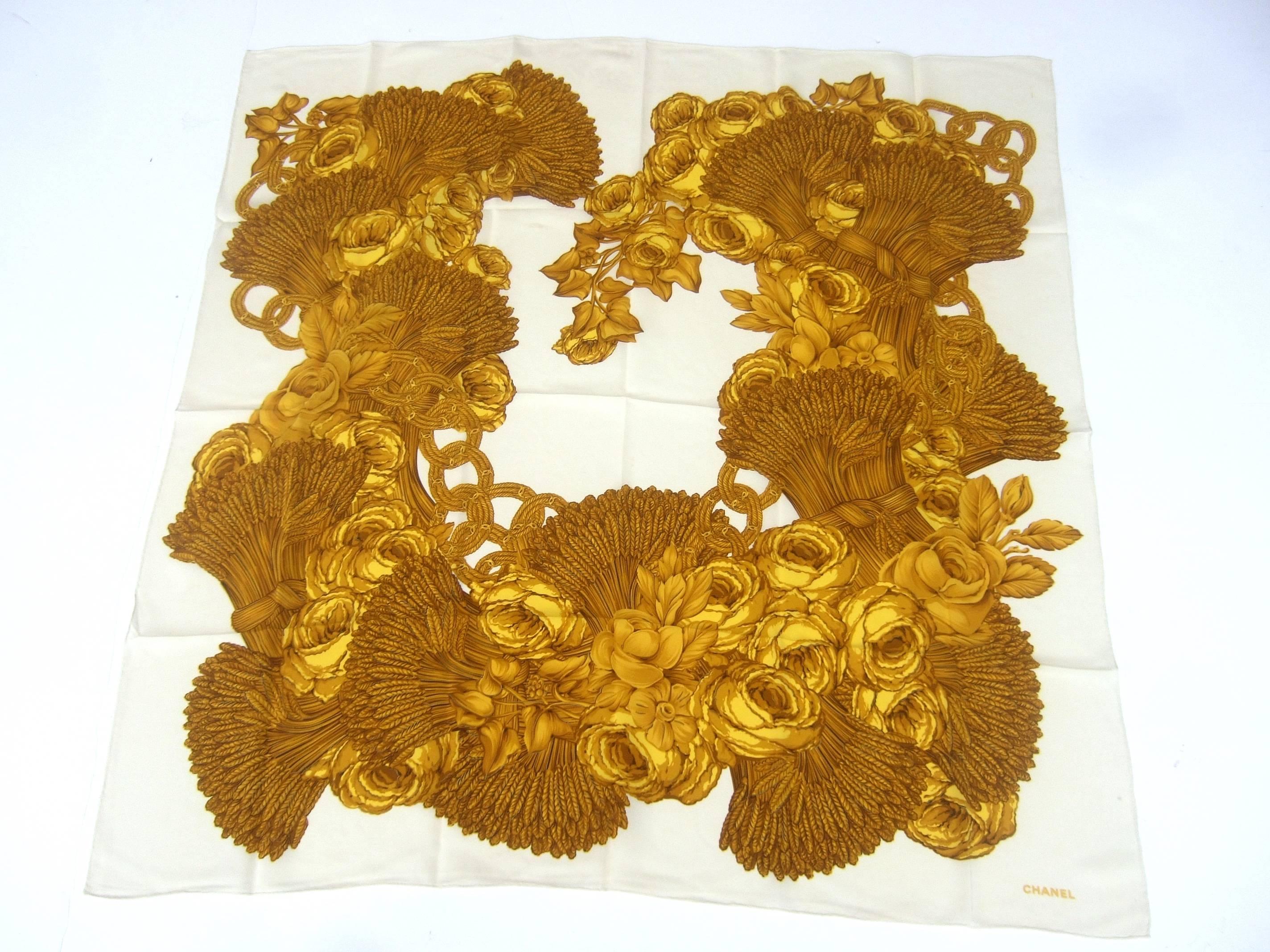 Chanel Luxurious golden silk rose scarf ca 1990s 1