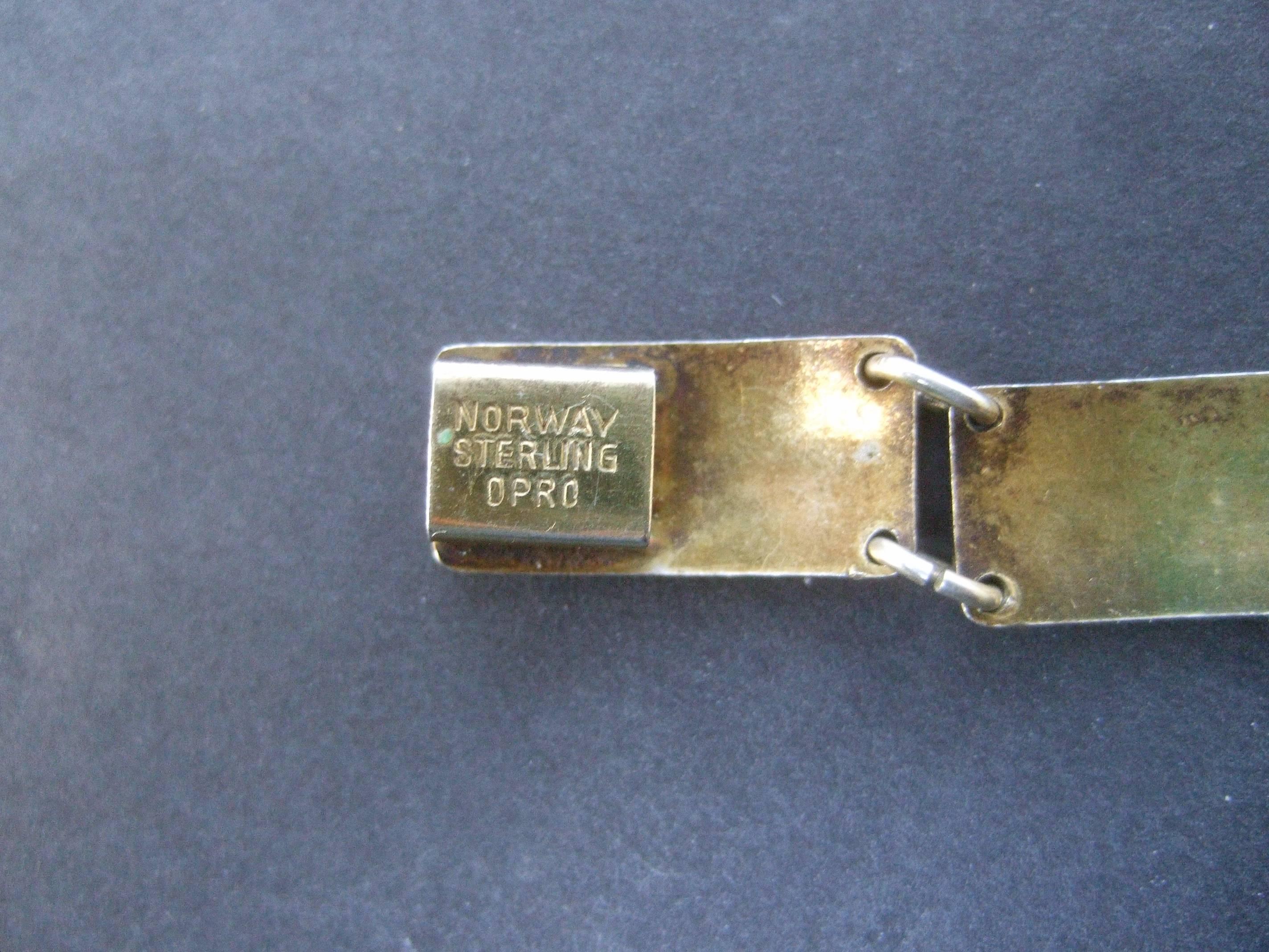 Norway Sterling Silver Guilloche Enamel Link Bracelet ca 1960 2