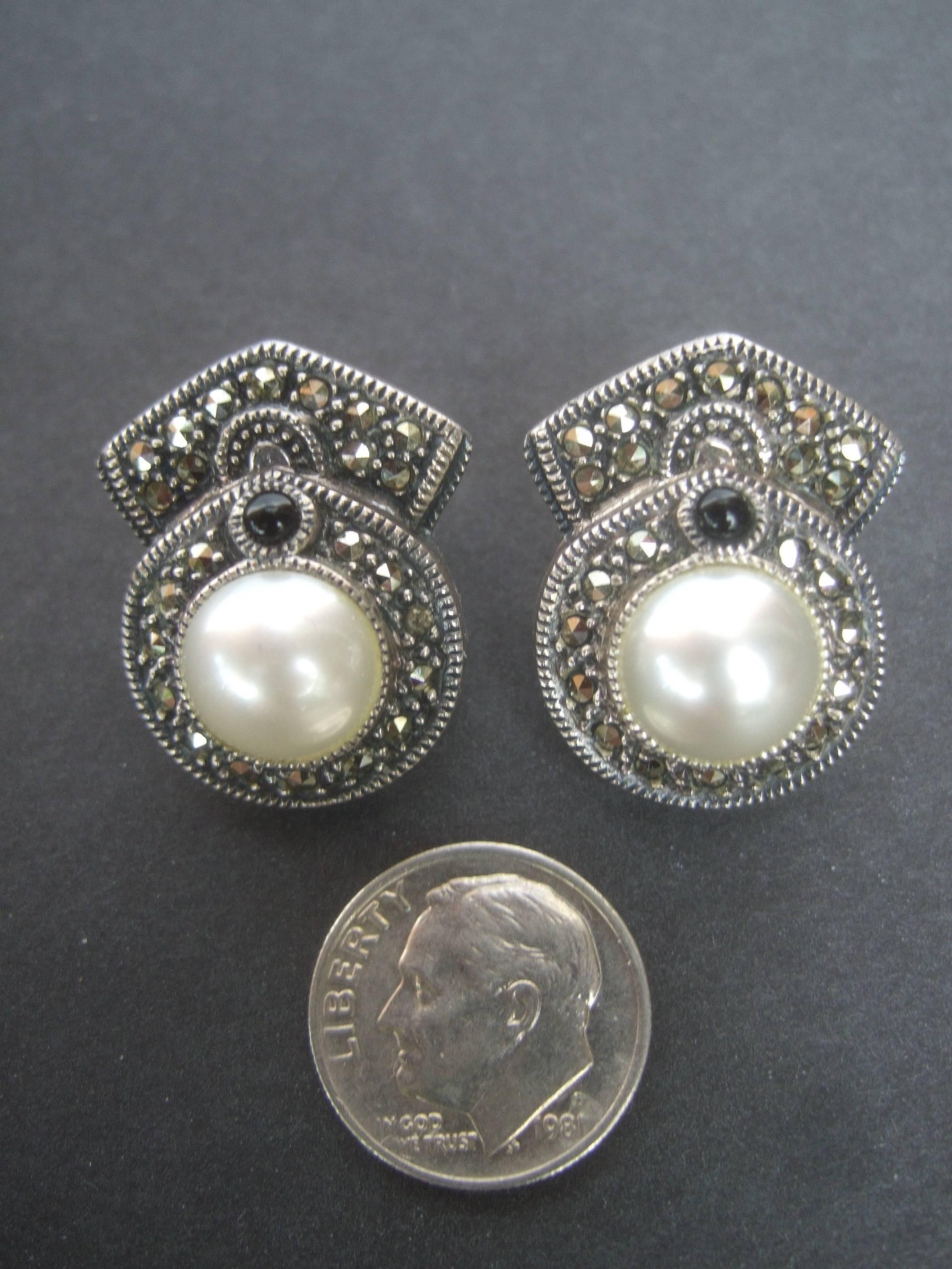 Judith Jack Opulent Sterling Marcasite Pear Clip Earrings  In Excellent Condition In University City, MO