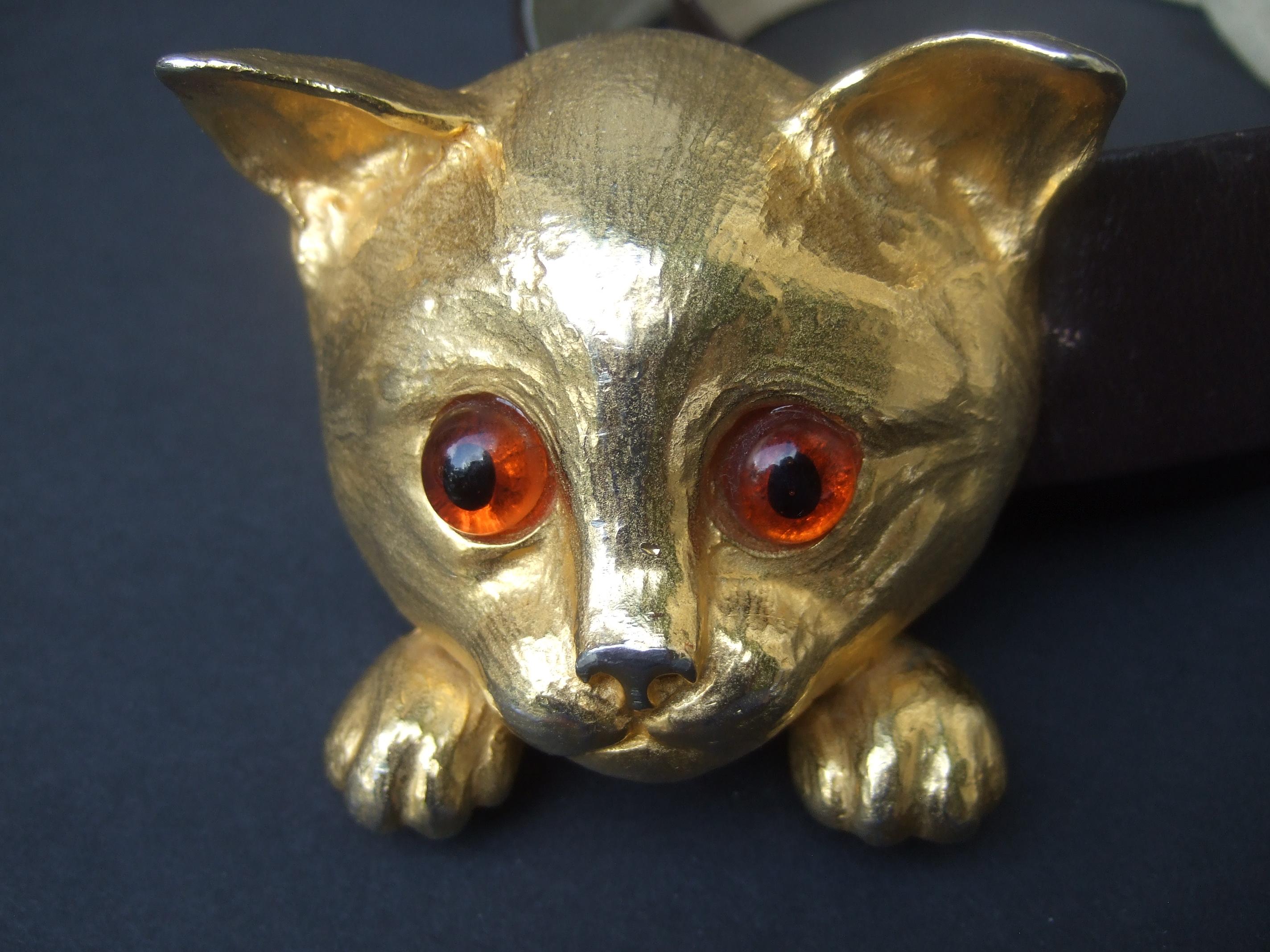 De las mujeres CHRISTOPHER ROSS Encantador cinturón con enorme hebilla de metal dorado de gato felino c 1976 en venta