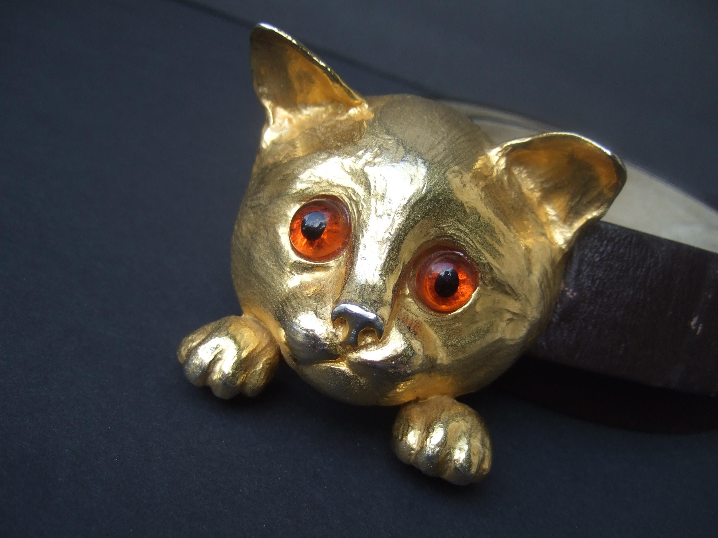 CHRISTOPHER ROSS Encantador cinturón con enorme hebilla de metal dorado de gato felino c 1976 en venta 2