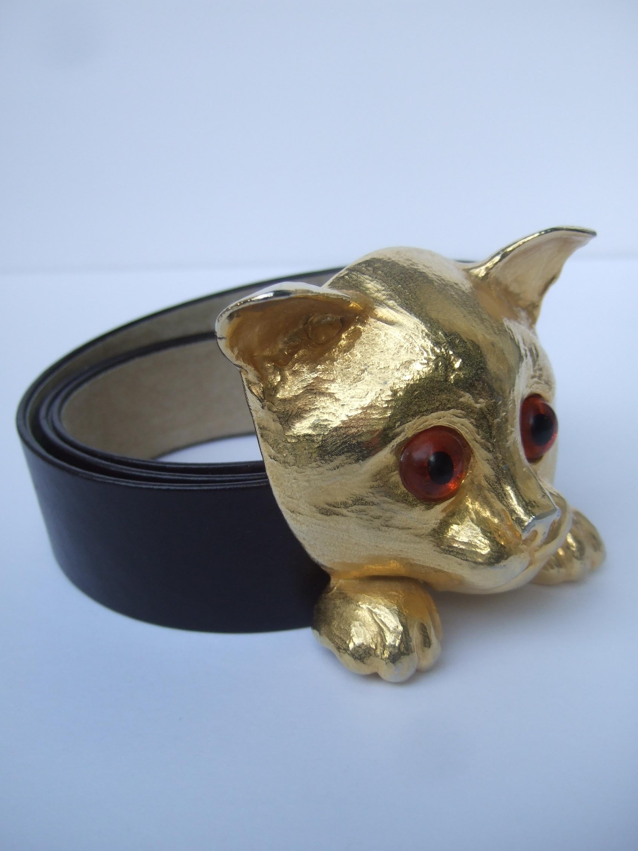 CHRISTOPHER ROSS Encantador cinturón con enorme hebilla de metal dorado de gato felino c 1976 en venta 4