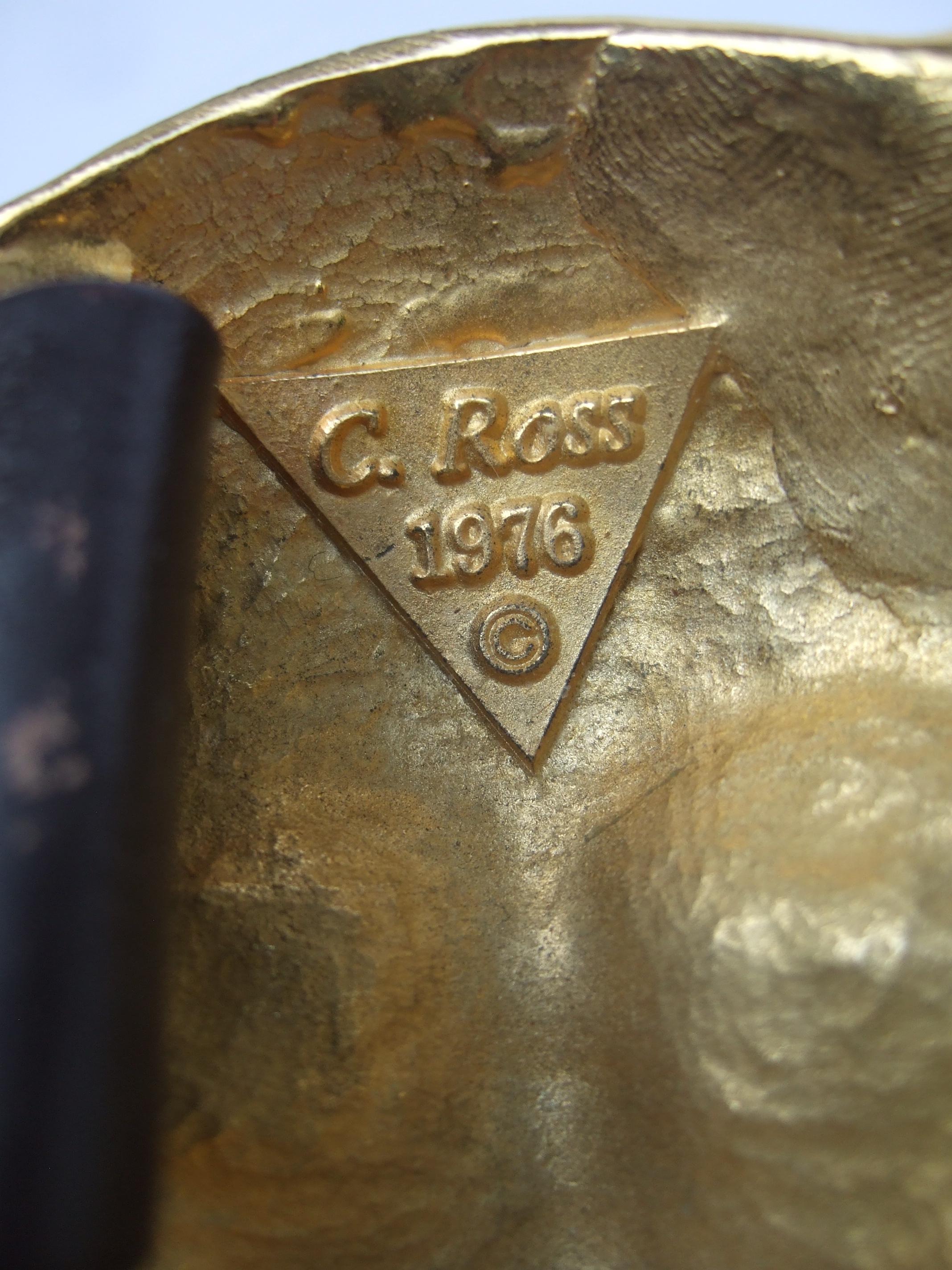 CHRISTOPHER ROSS Encantador cinturón con enorme hebilla de metal dorado de gato felino c 1976 en venta 5