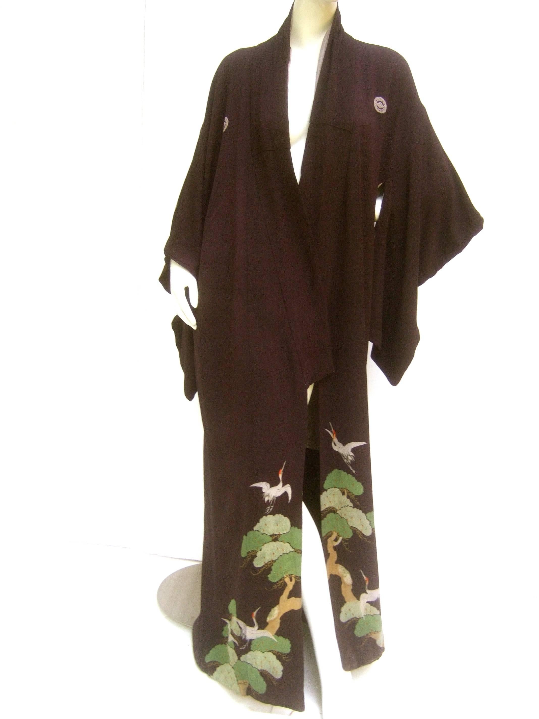 Women's Exotic Japanese Black Crepe Kimono ca 1940s