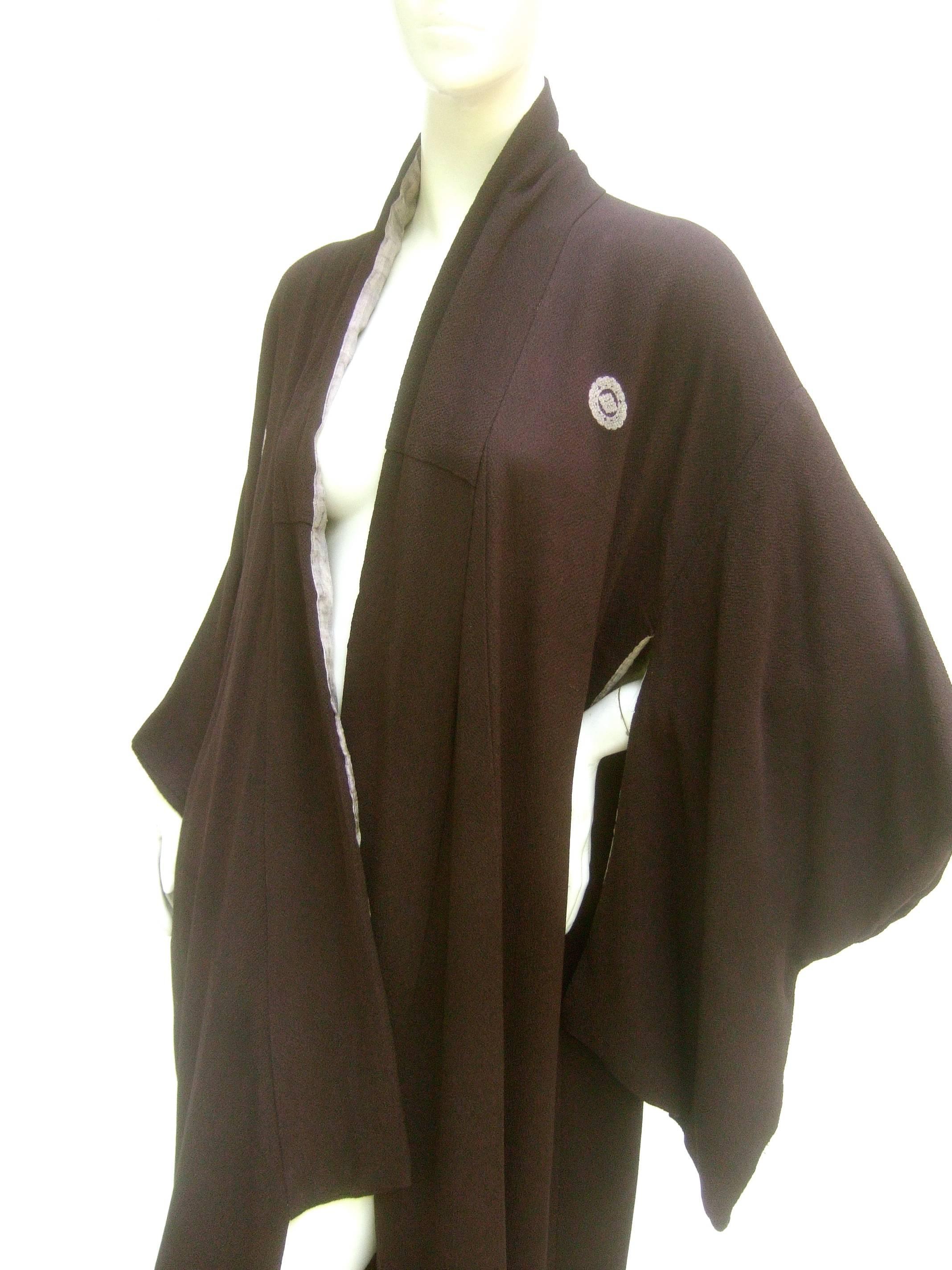 Exotic Japanese Black Crepe Kimono ca 1940s 1