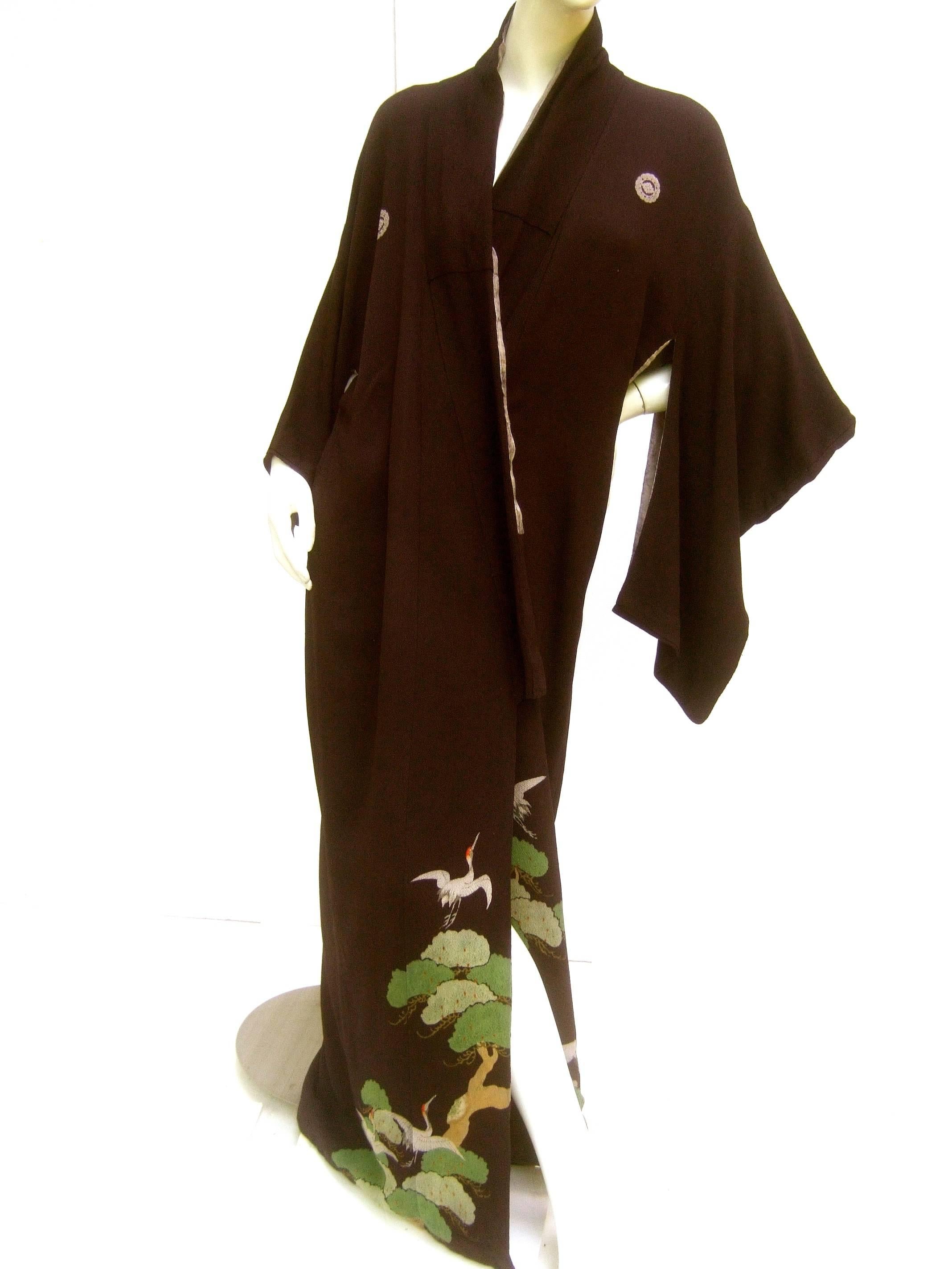 Exotic Japanese Black Crepe Kimono ca 1940s 2