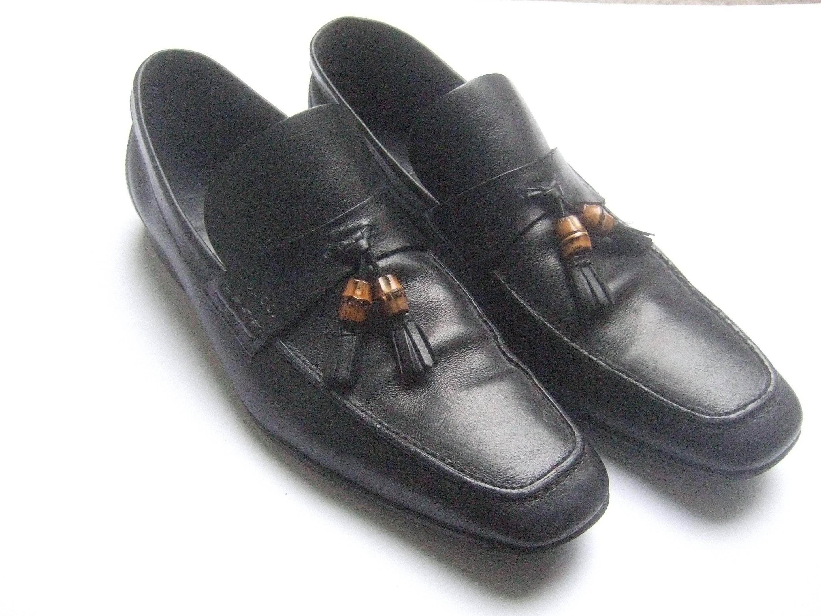Gucci Italy Mens Black Leather Bamboo Tassel Loafers US Size 12 D  In Good Condition In University City, MO