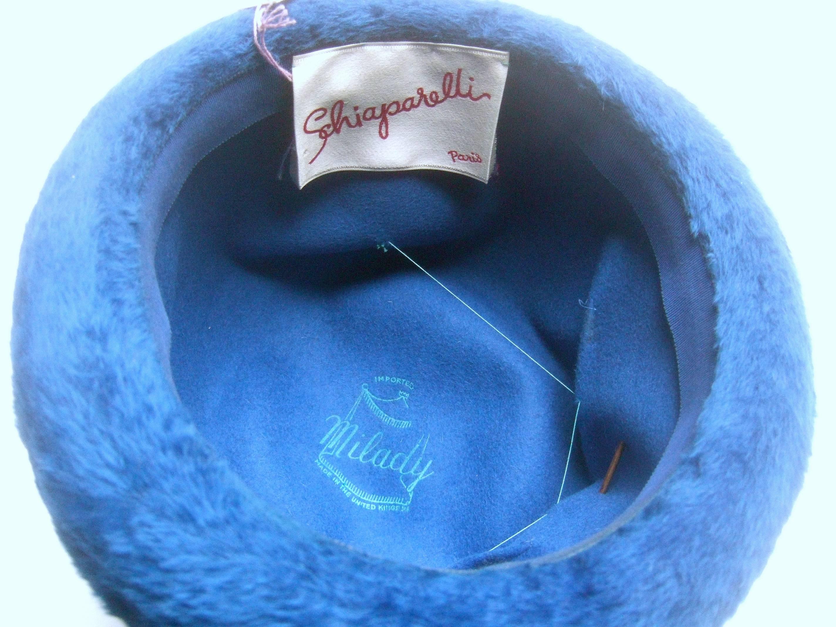 Schiaparelli Paris Fuzzy Blue Wool Hat ca 1960 3