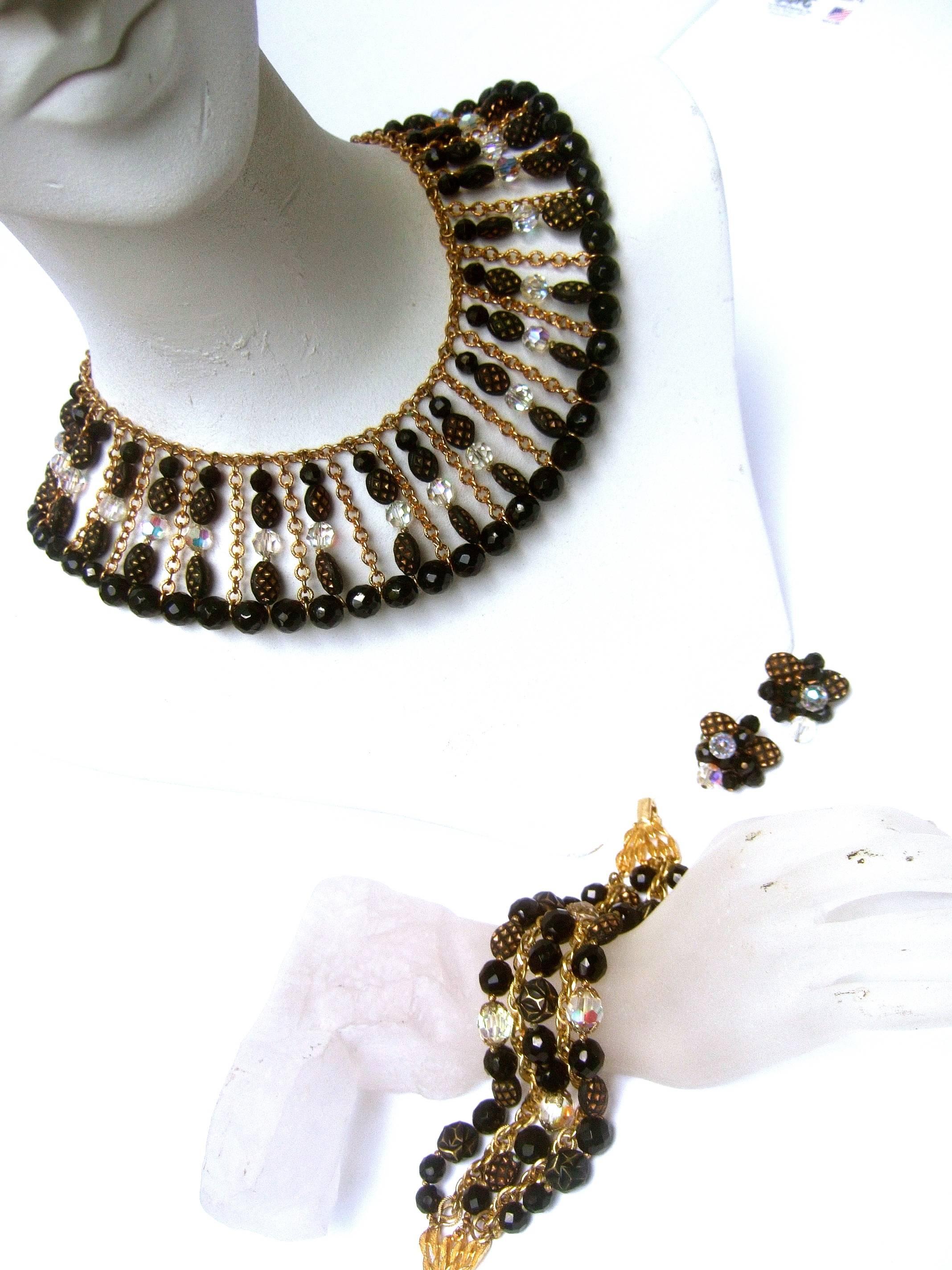 Trifari Exquisite Crystal Beaded Parure Necklace Set ca 1960s  3