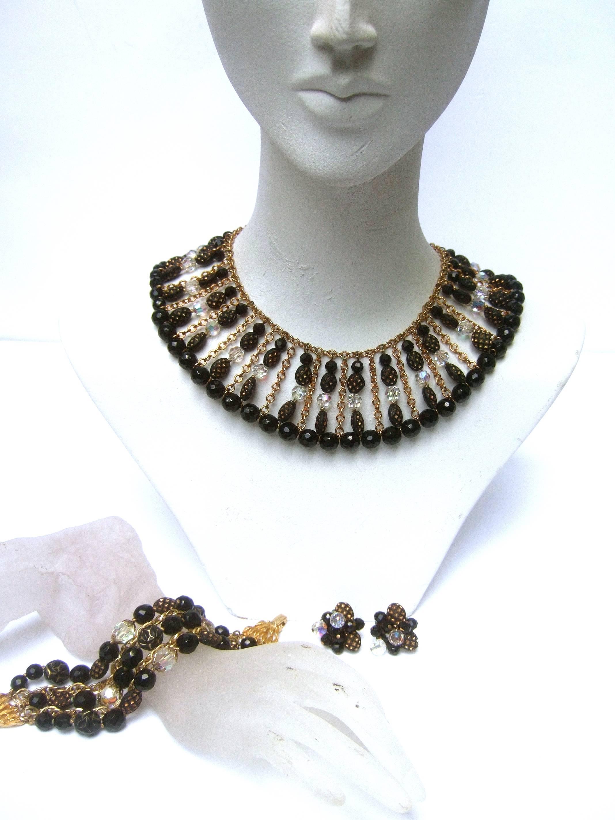 Trifari Exquisite Crystal Beaded Parure Necklace Set ca 1960s  In Excellent Condition In University City, MO
