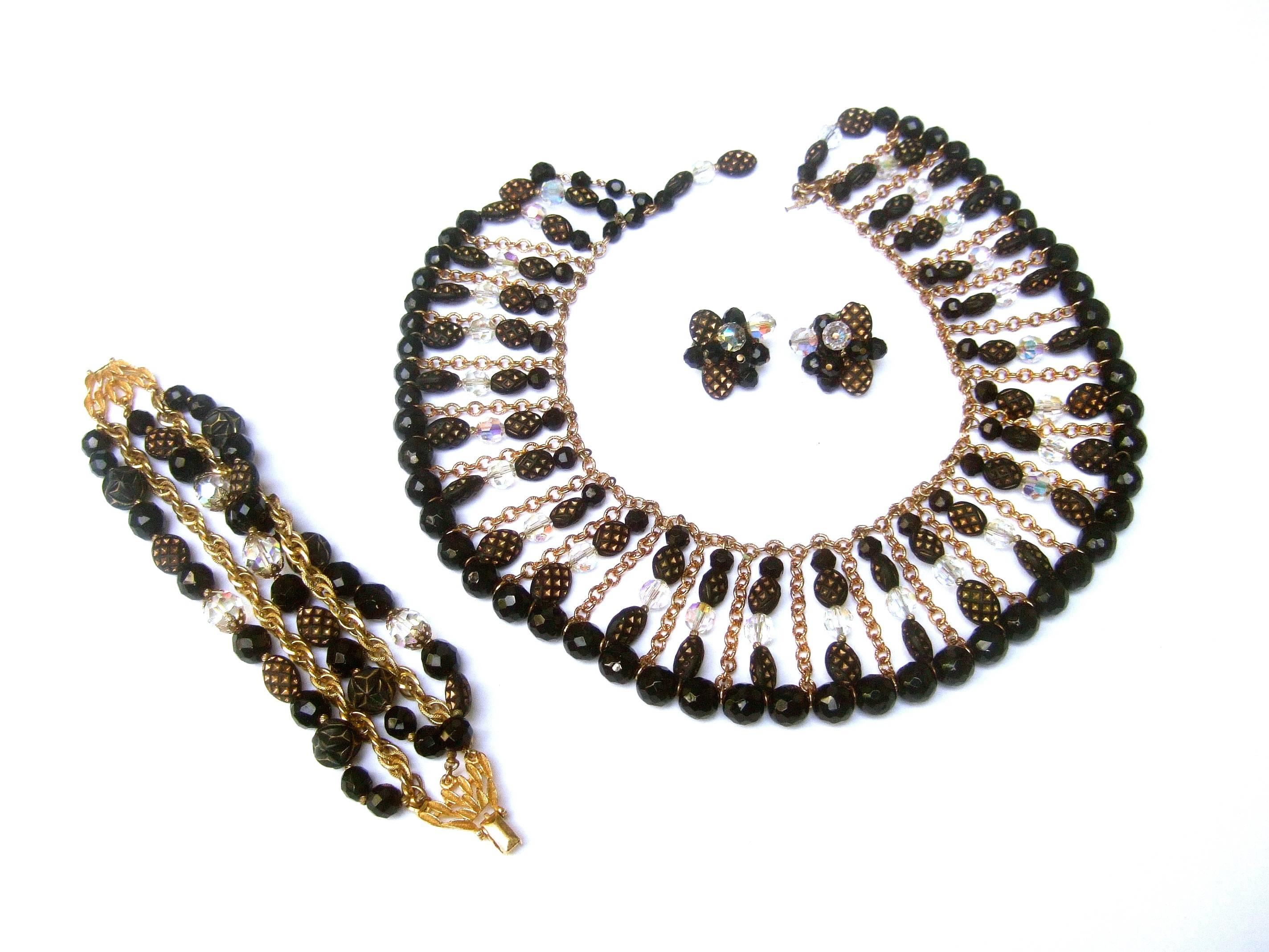 Trifari Exquisite Crystal Beaded Parure Necklace Set ca 1960s  2