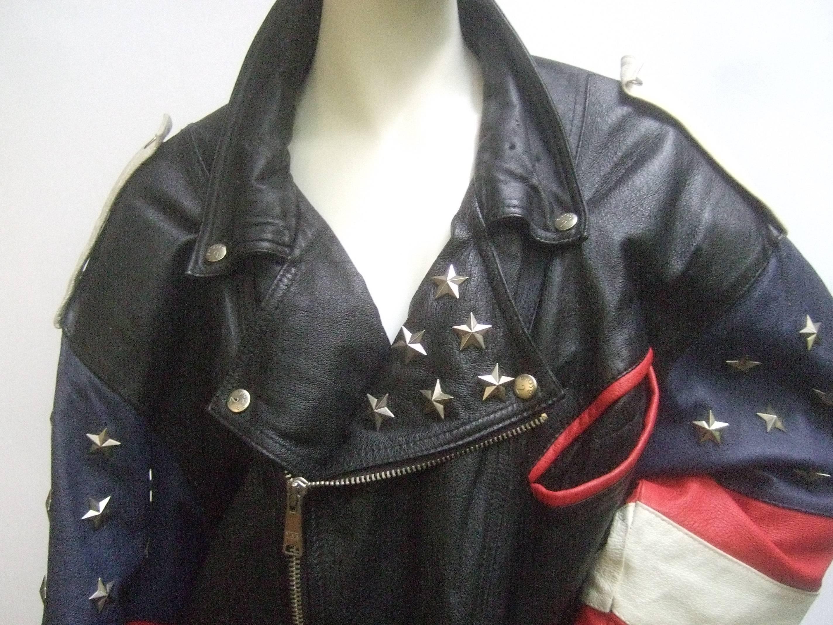 Men's Leather Patriotic American Flag Motorcycle Jacket ca 1980s 1