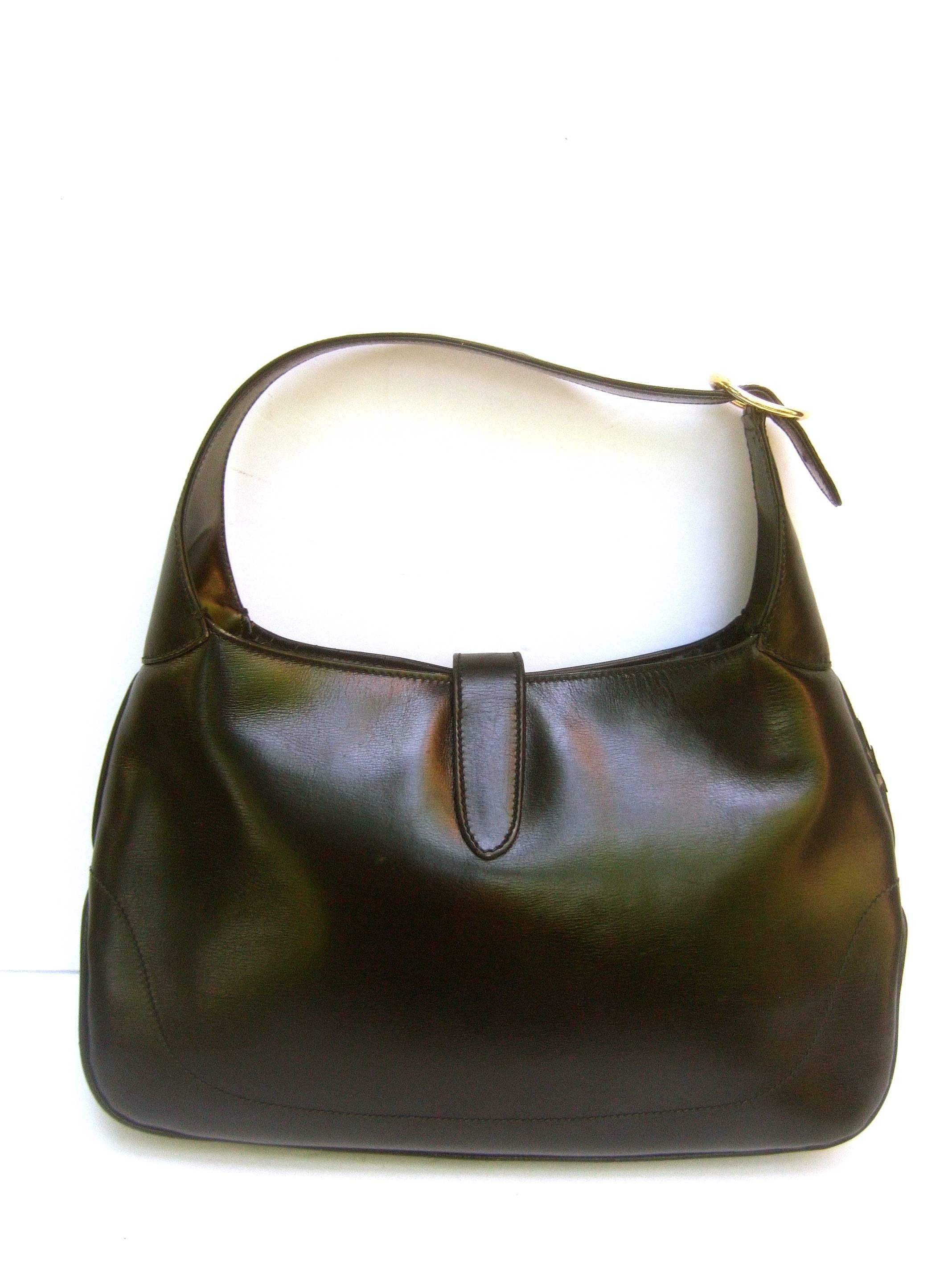 Gucci Italy Iconic Black Leather Piston Jackie O Handbag ca 1970s 4
