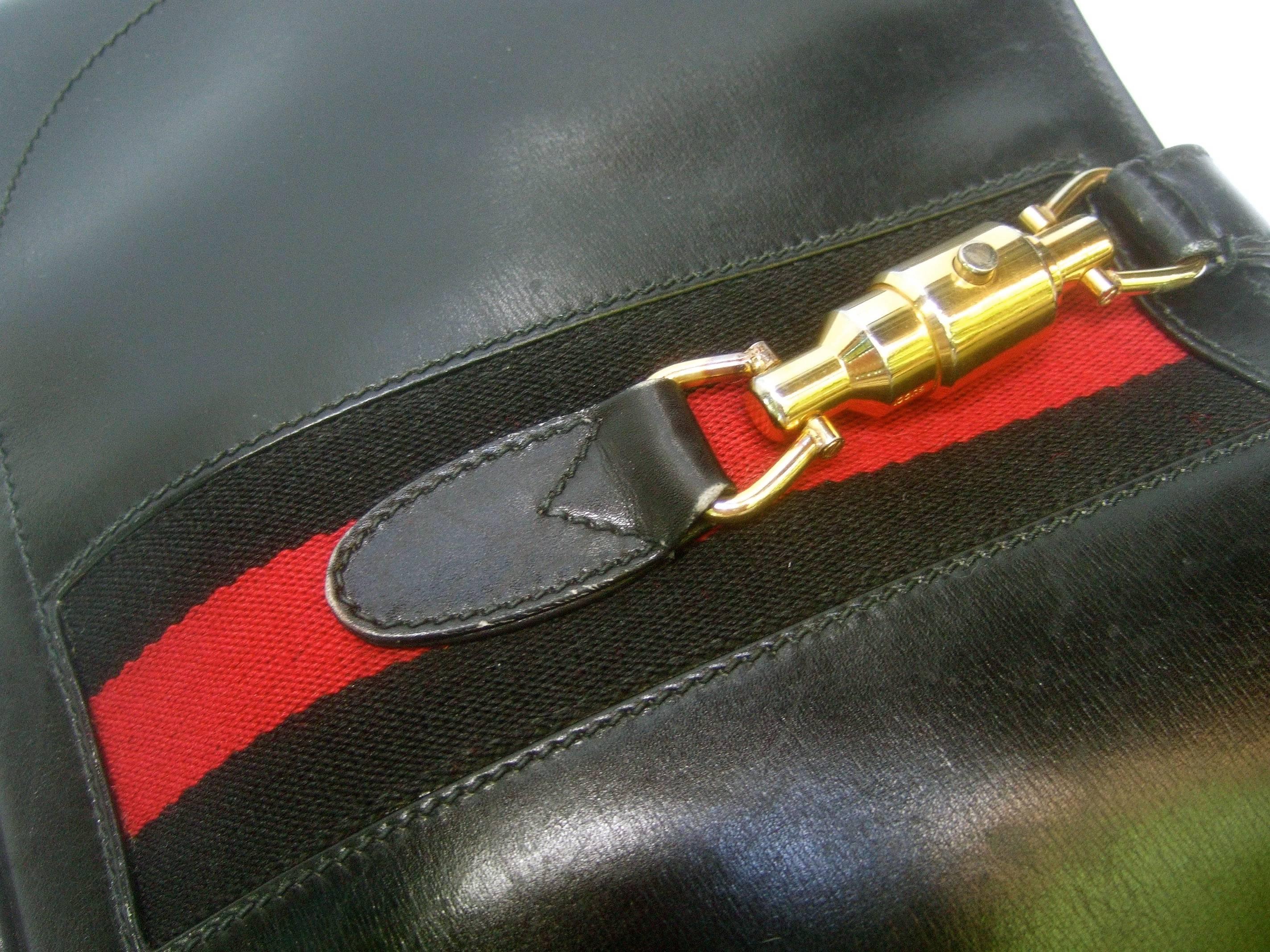 Gucci Italy Iconic Black Leather Piston Jackie O Handbag ca 1970s 2