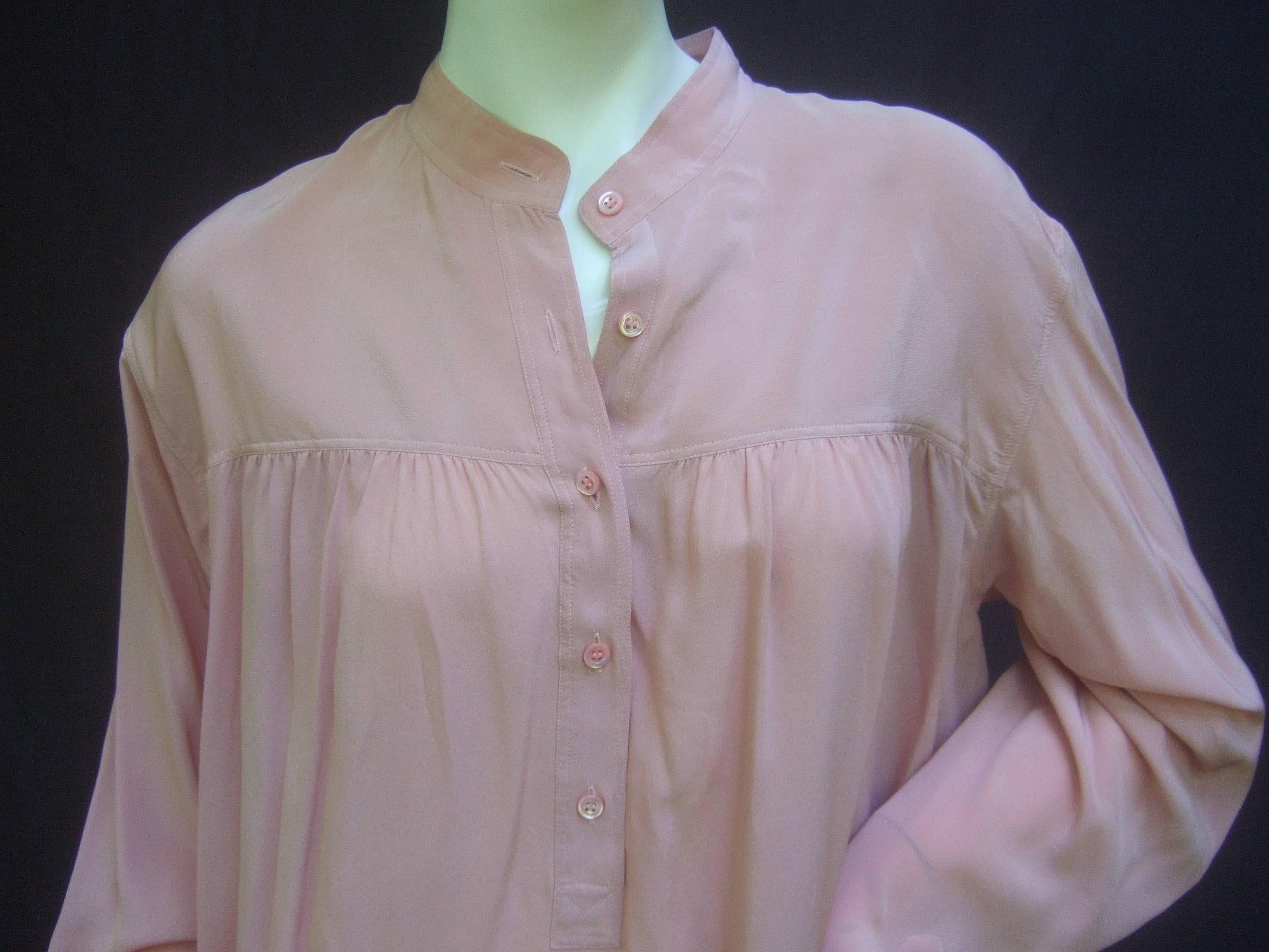 Saint Laurent Rive Gauche Mauve Pink Silk Tunic Blouse ca 1970s In Excellent Condition In University City, MO