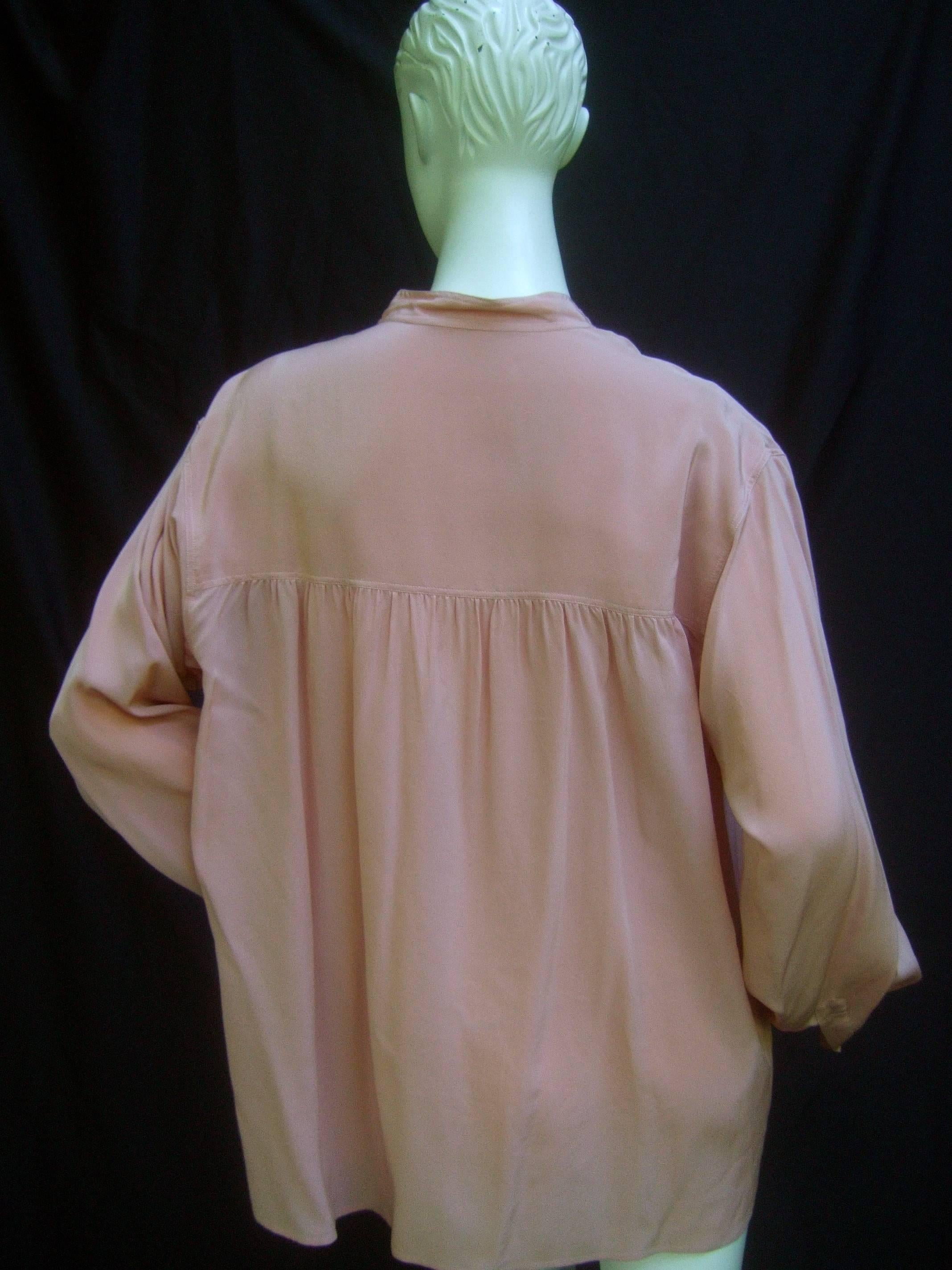 Saint Laurent Rive Gauche Mauve Pink Silk Tunic Blouse ca 1970s 4