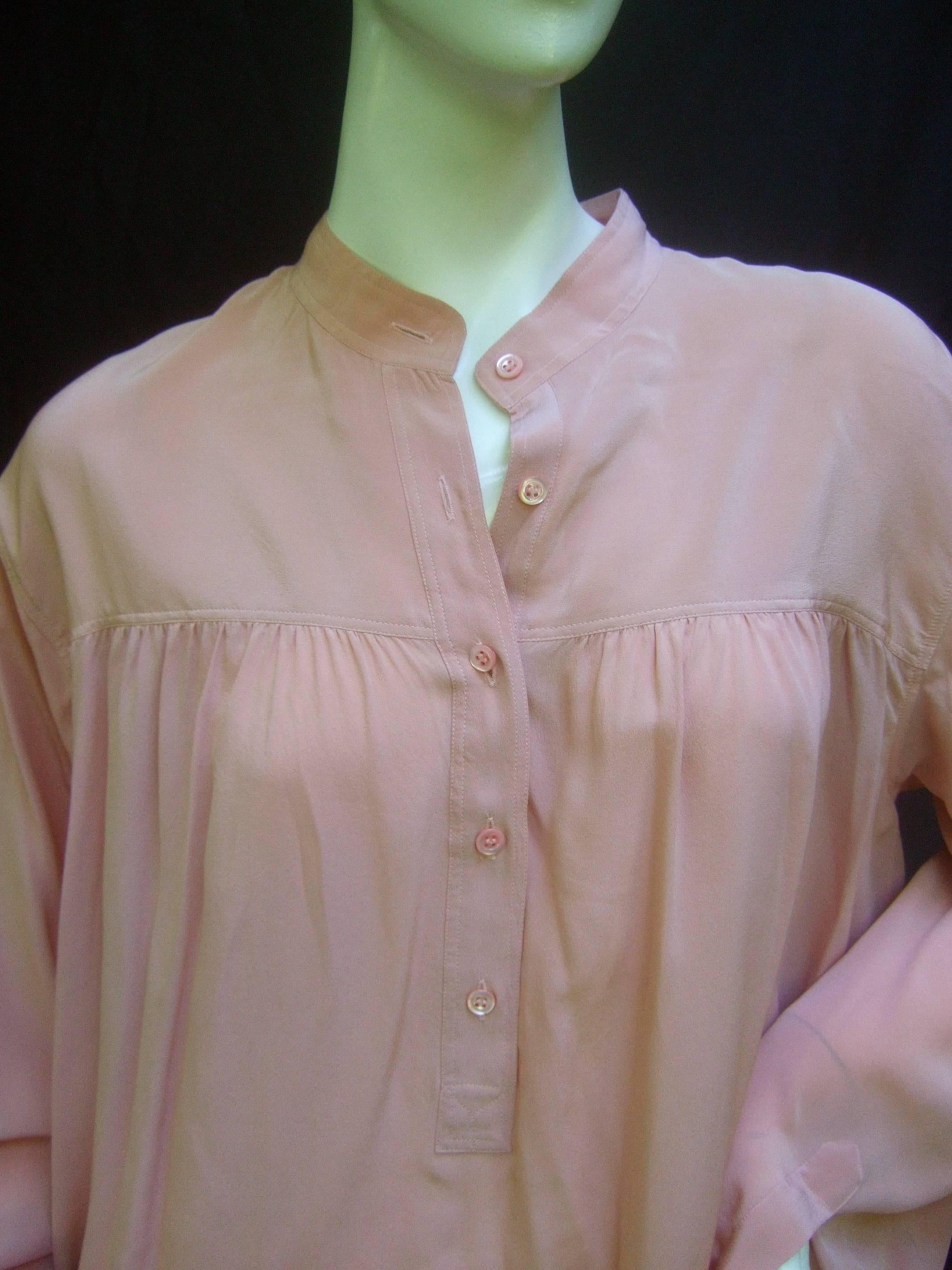 Saint Laurent Rive Gauche Mauve Pink Silk Tunic Blouse ca 1970s 2