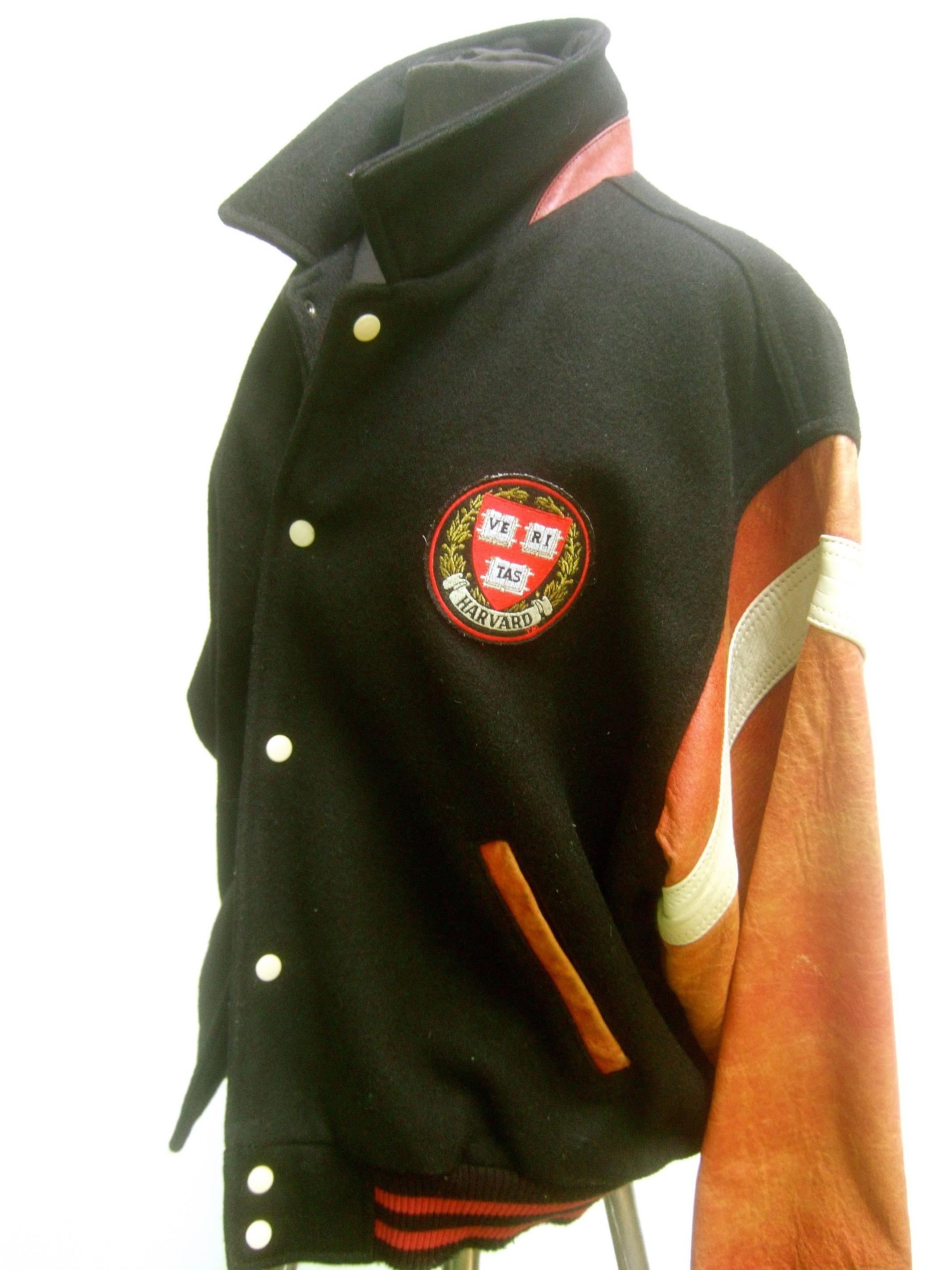Harvard Leather and Wool Collegiate Jacket ca 1980s  1