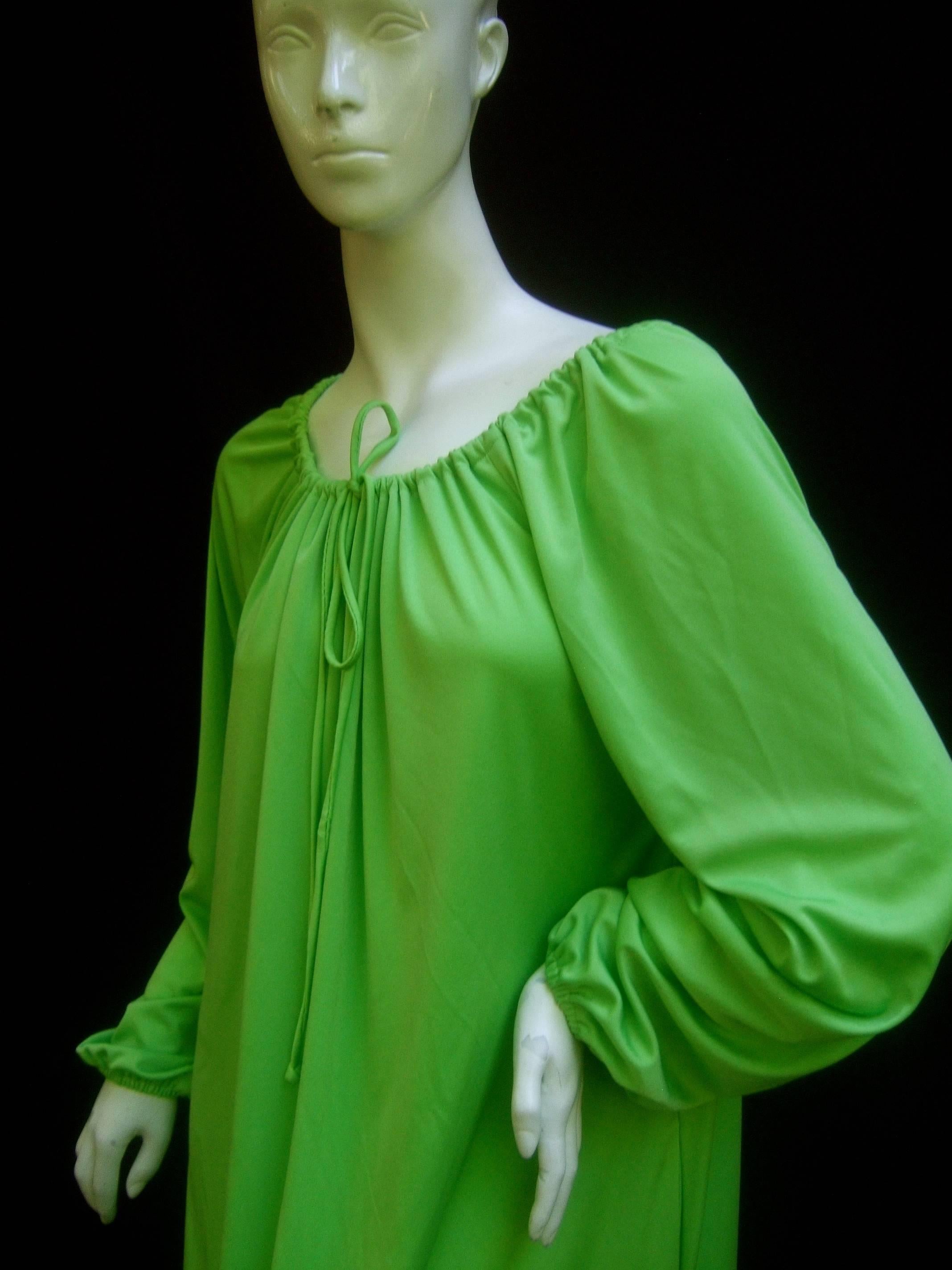 Slinky Halston IV Lime Green Qiana Caftan. 1970's.  So Disco! In Excellent Condition In University City, MO
