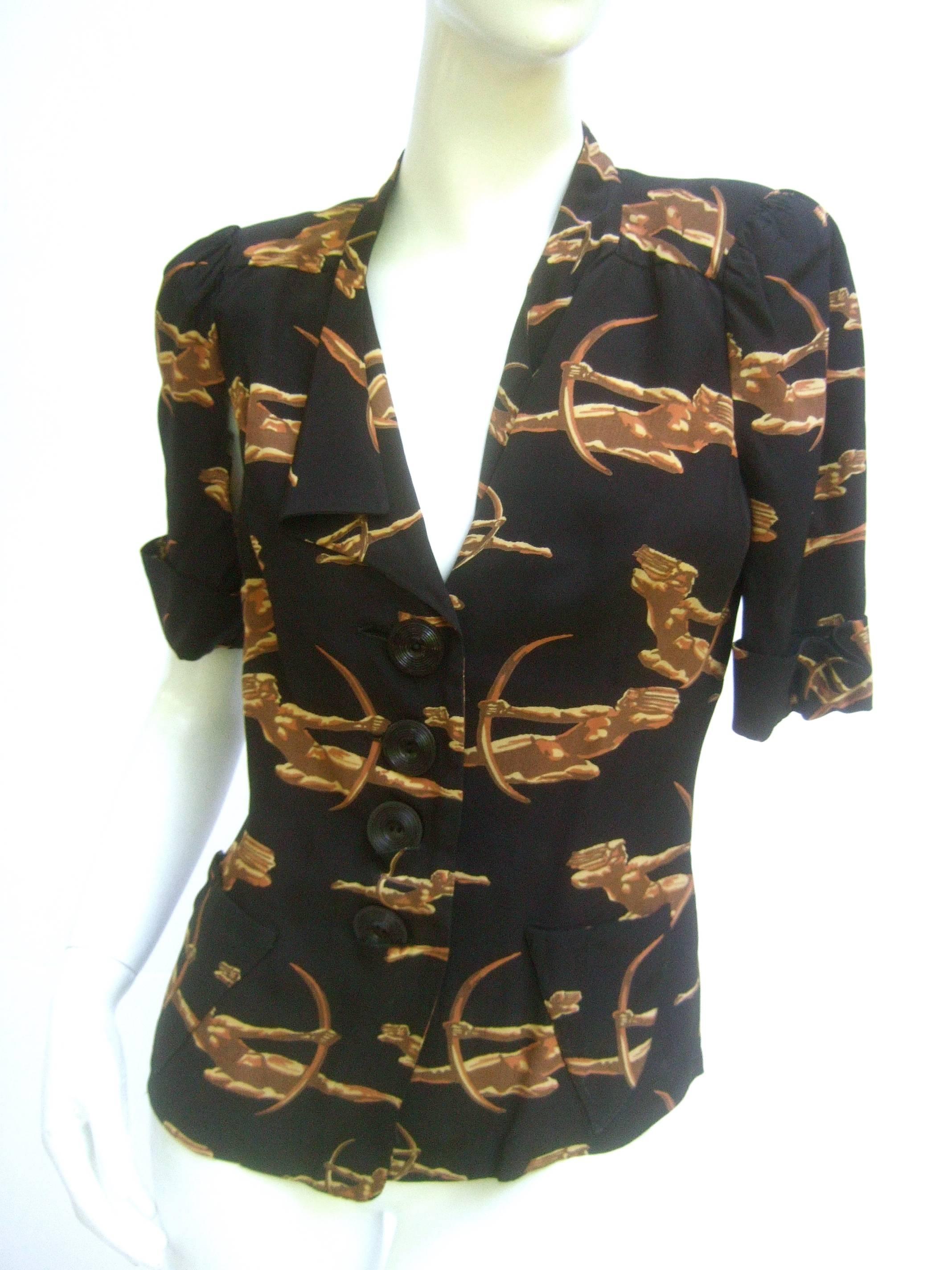 Biba Blouse Printed With Classical Archers. Late 1960's. In Excellent Condition In University City, MO