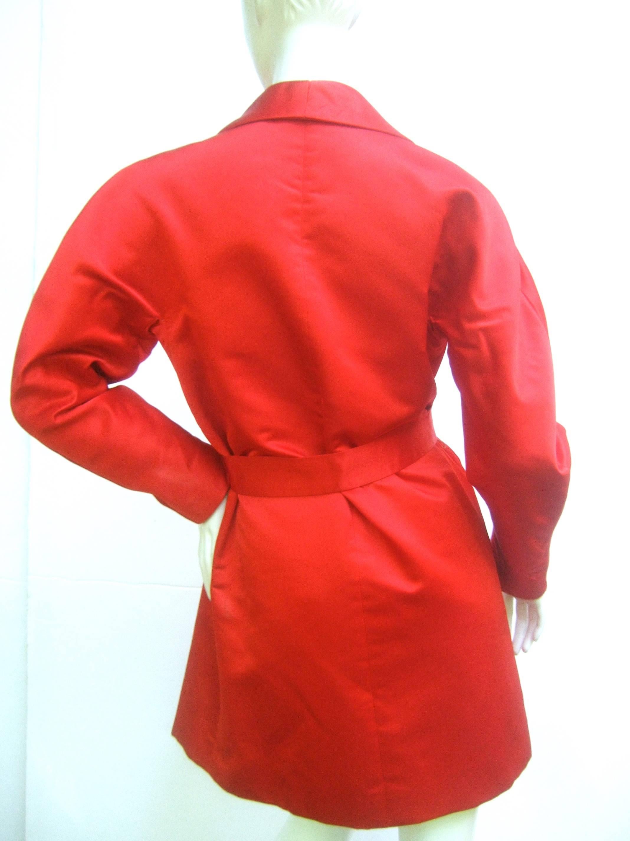 Cherry Red Halston Couture Belted Satin Jacket. 1970's. Studio 54. 1
