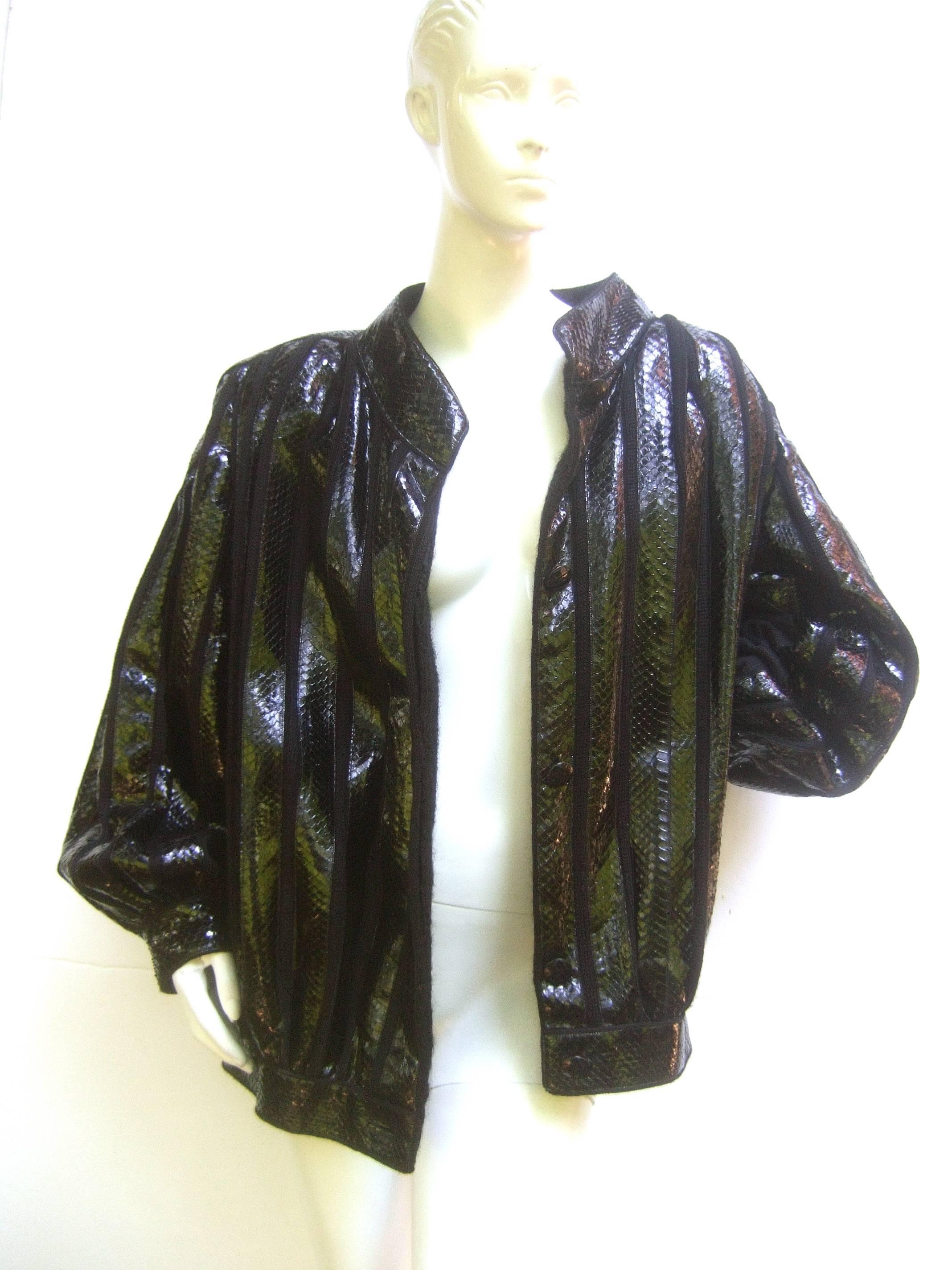 Black Exotic Avant Garde Italian Snakeskin Jacket from Neiman Marcus Size 44 For Sale