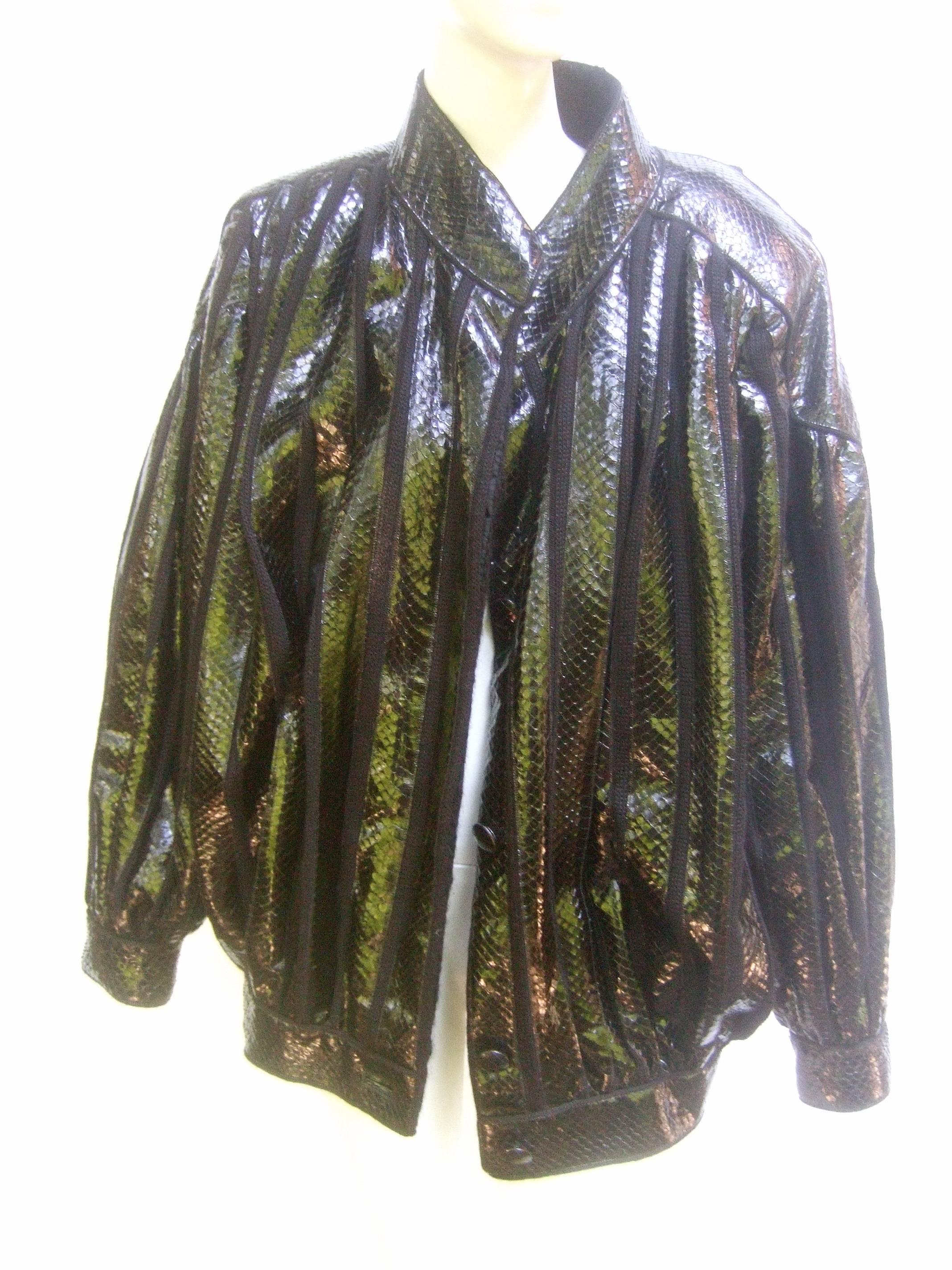 Exotic Avant Garde Italian Snakeskin Jacket from Neiman Marcus Size 44 For Sale 1