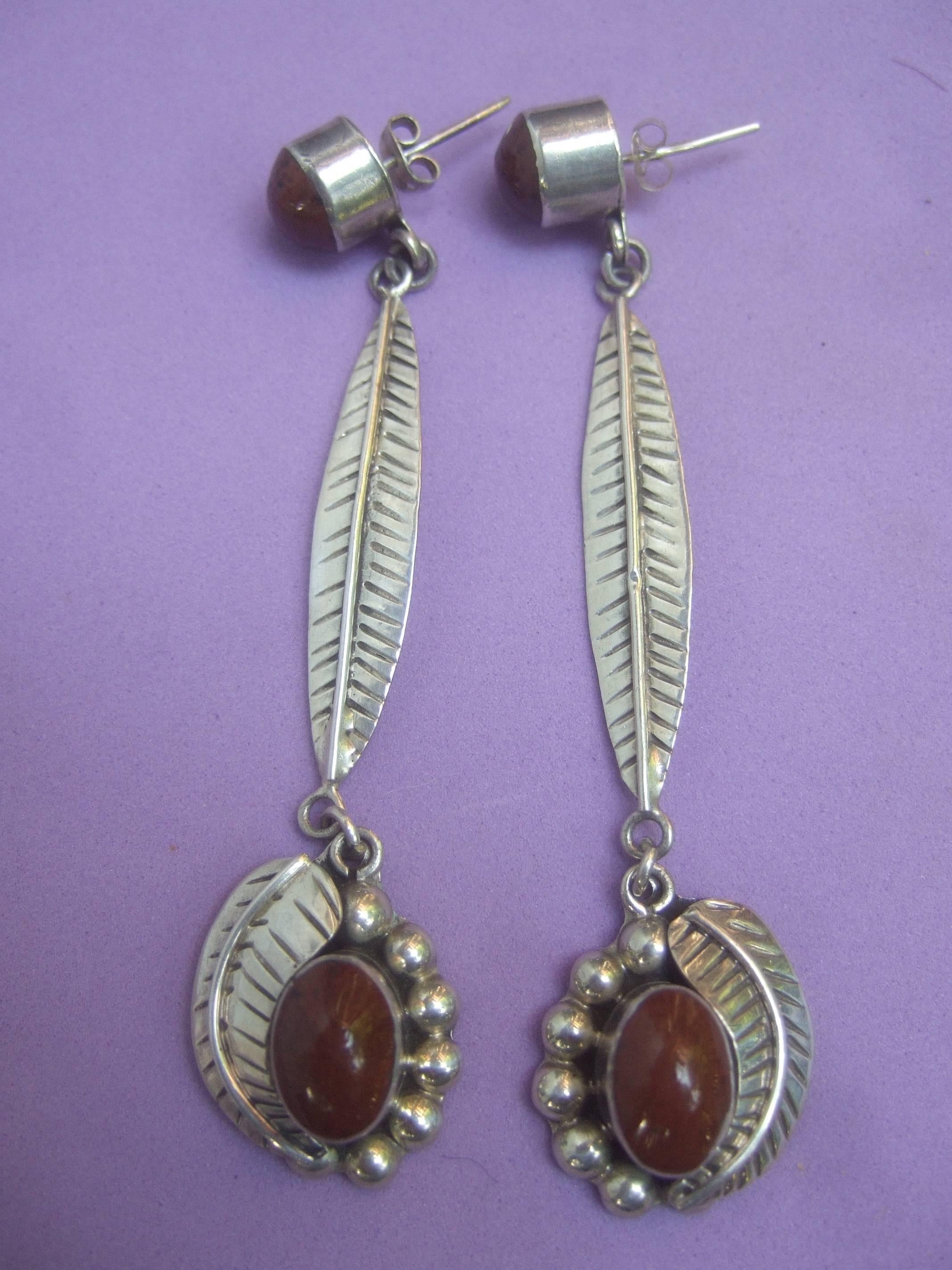 Sterling Artisan Mexican Statement Earrings ca 1980s  For Sale 3