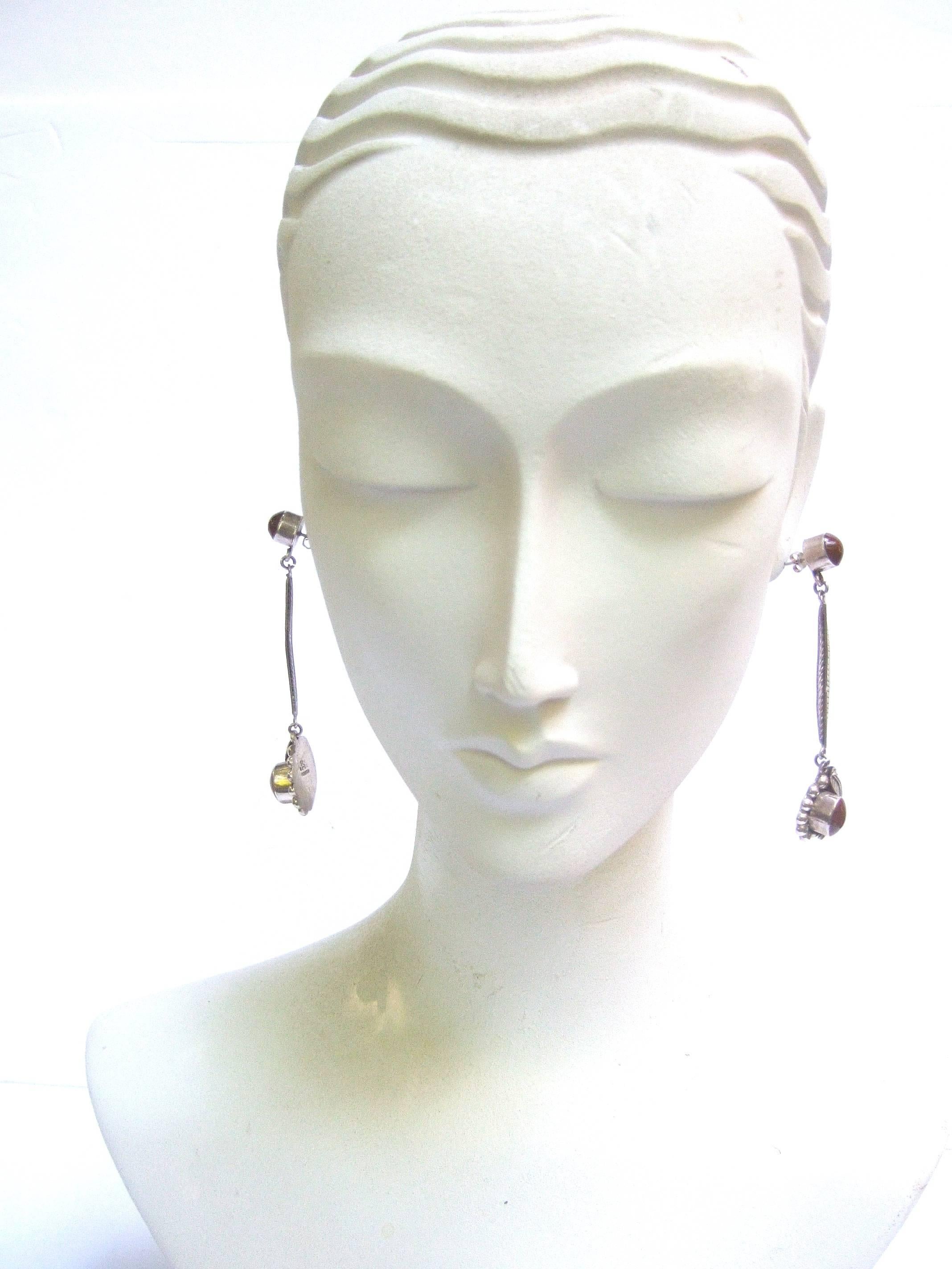 Sterling Artisan Mexican Statement Earrings ca 1980s  For Sale 4