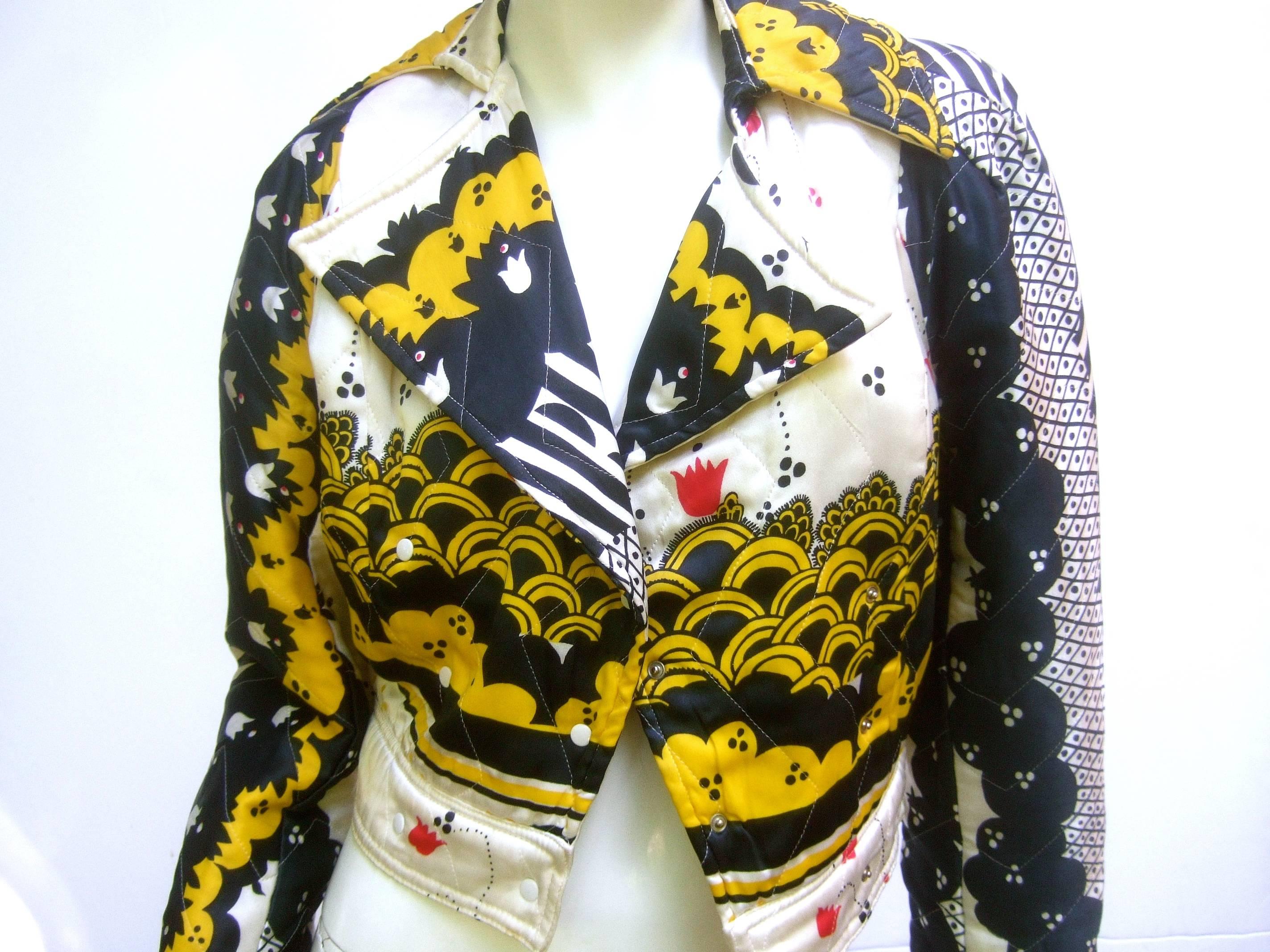 Black Important Ossie Clark Couture Satin Quilted Jacket. Late 1960's.