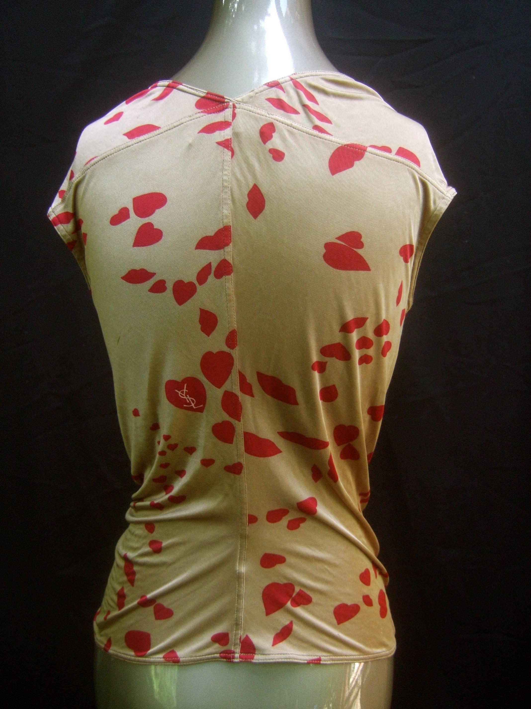 Brown Yves Saint Laurent Rive Gauche Hearts and Lips Blouse  