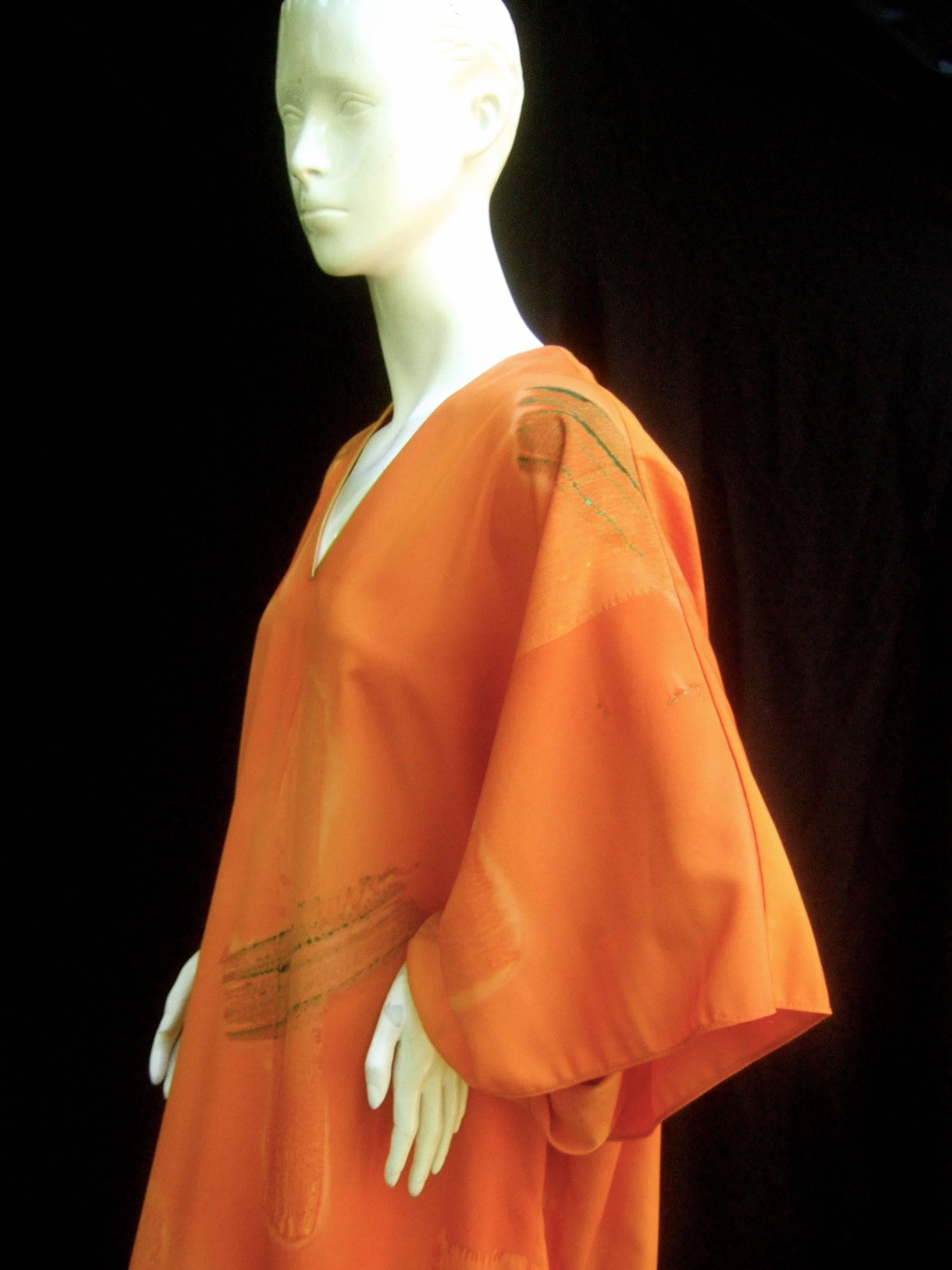 Reserved Sale Pending Chic Tangerine Caftan Lounge Gown for Neiman Marcus c 1990 In Excellent Condition In University City, MO