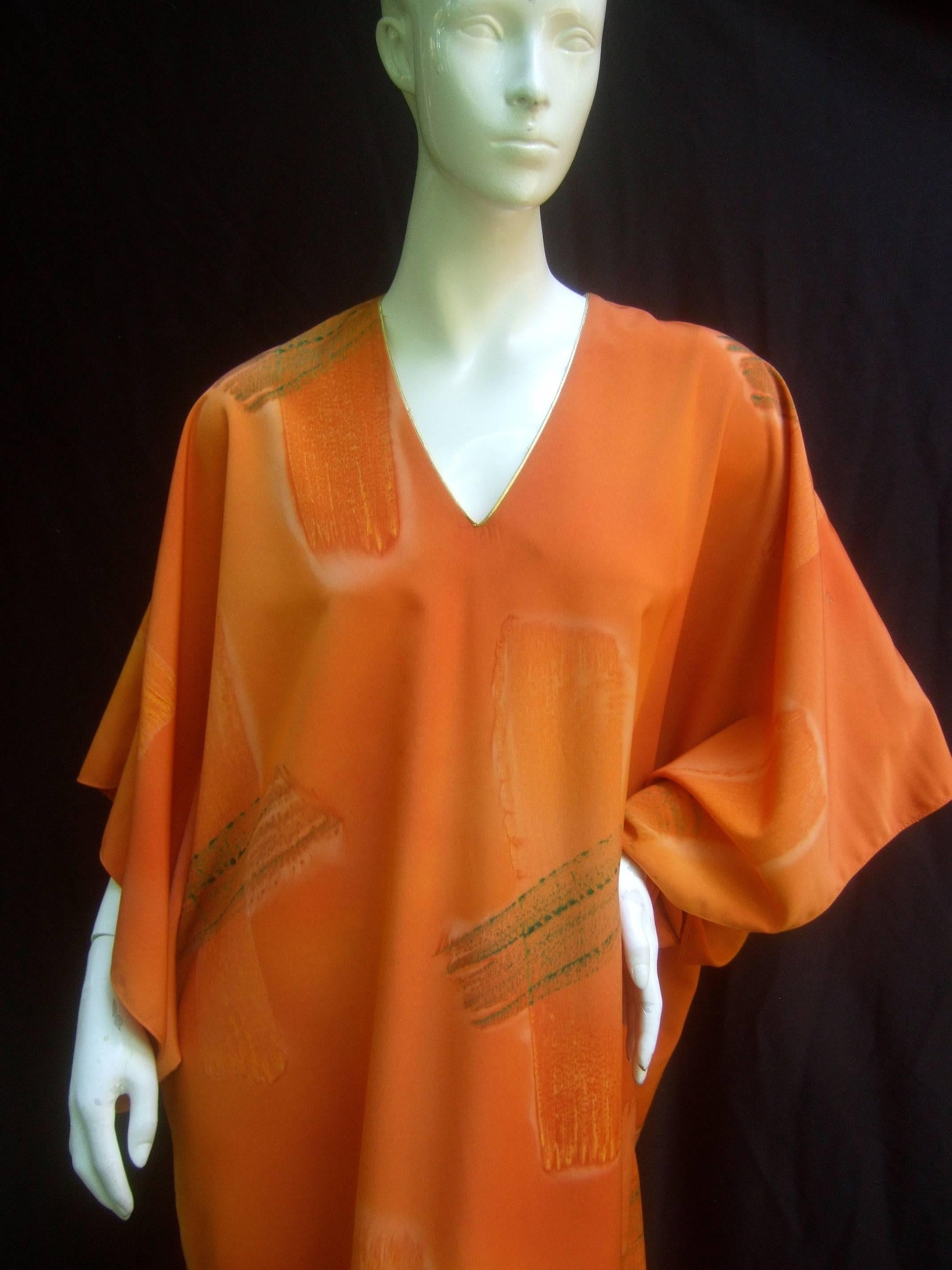 Orange Reserved Sale Pending Chic Tangerine Caftan Lounge Gown for Neiman Marcus c 1990