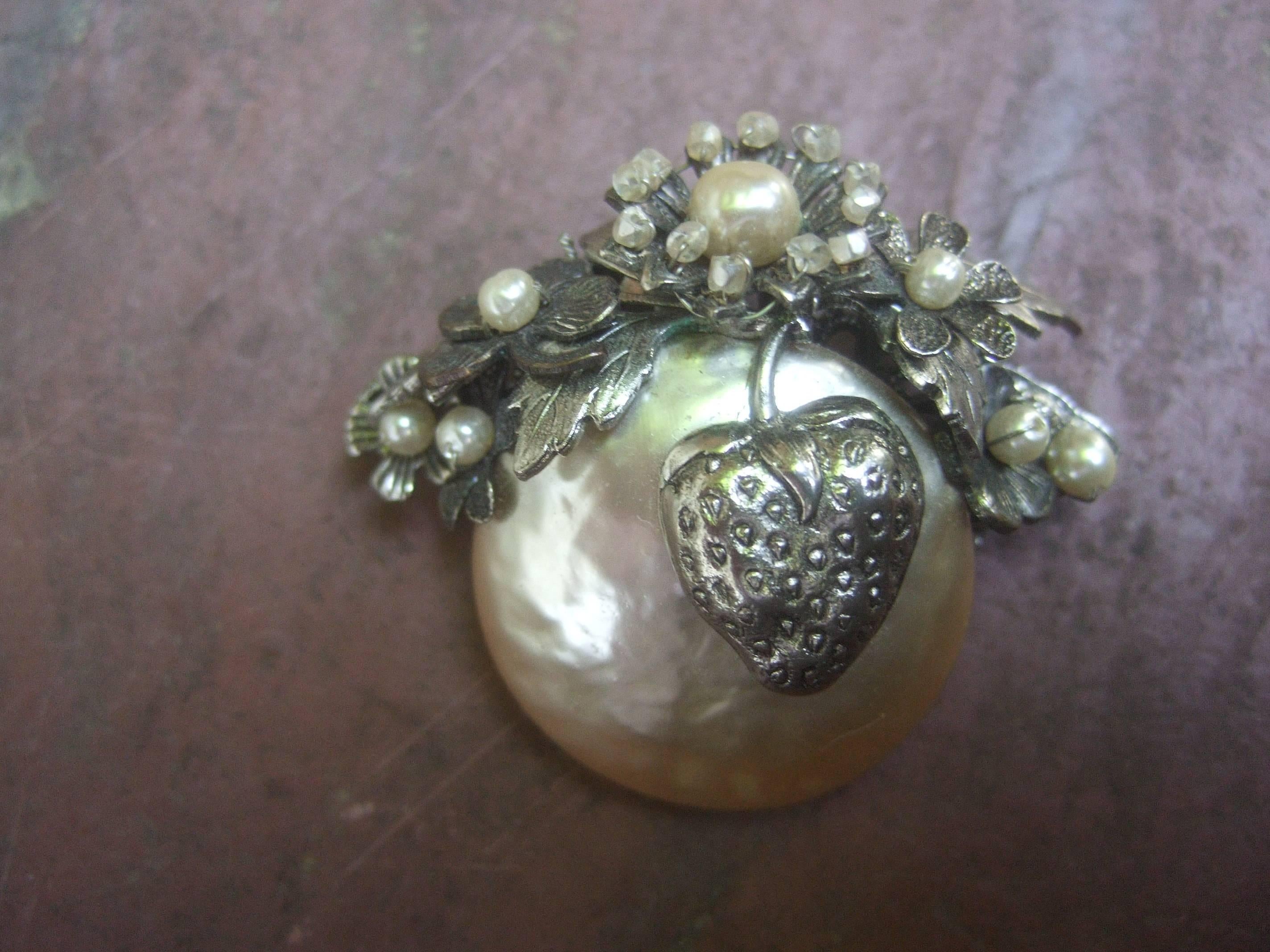 Miriam Haskell Elegant Baroque Glass Pearl Strawberry Brooch ca 1950 2