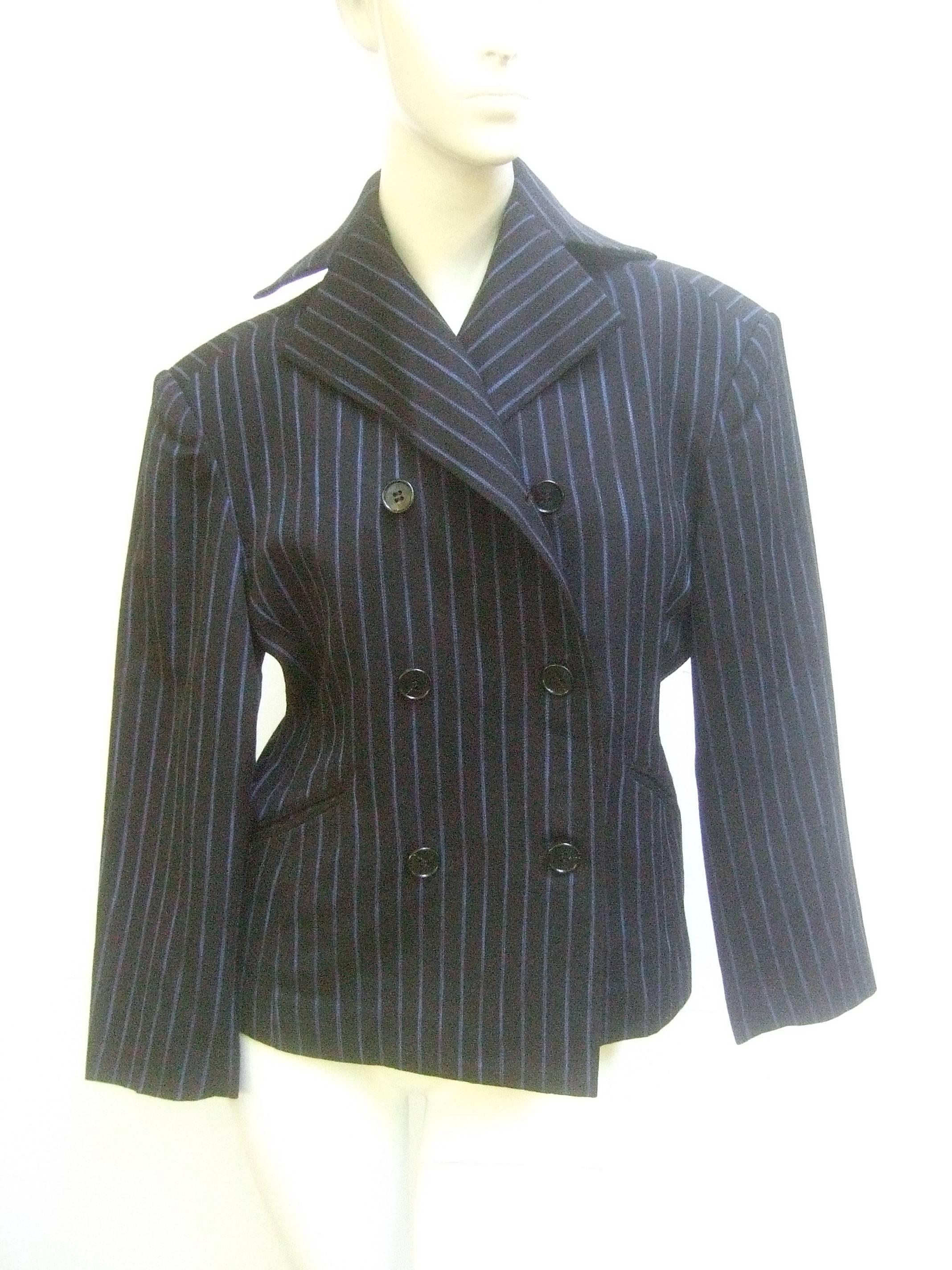 Issey Miyake Women's Pin Striped Double Breasted Wool Jacket ca 1990 For Sale 3