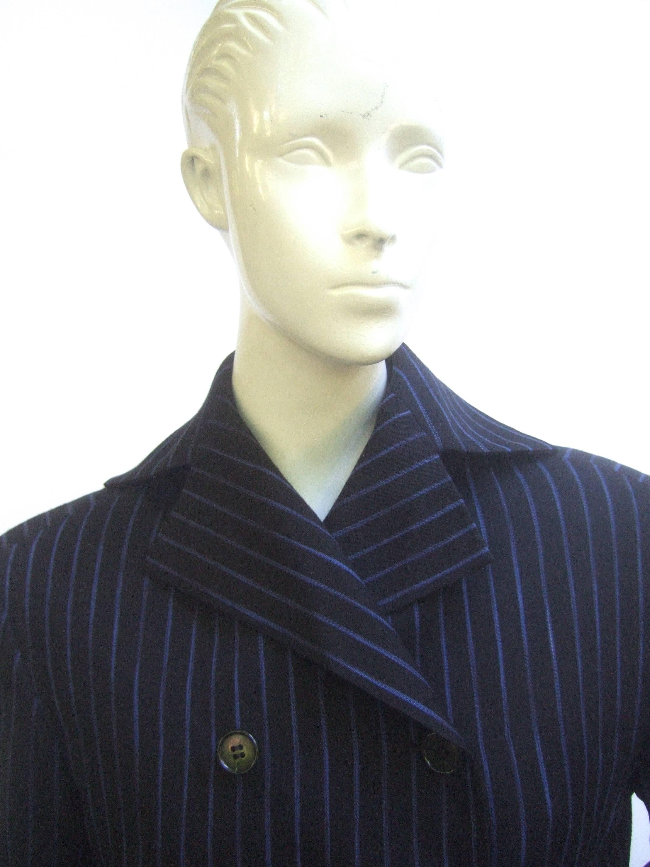 Gray Issey Miyake Women's Pin Striped Double Breasted Wool Jacket ca 1990 For Sale