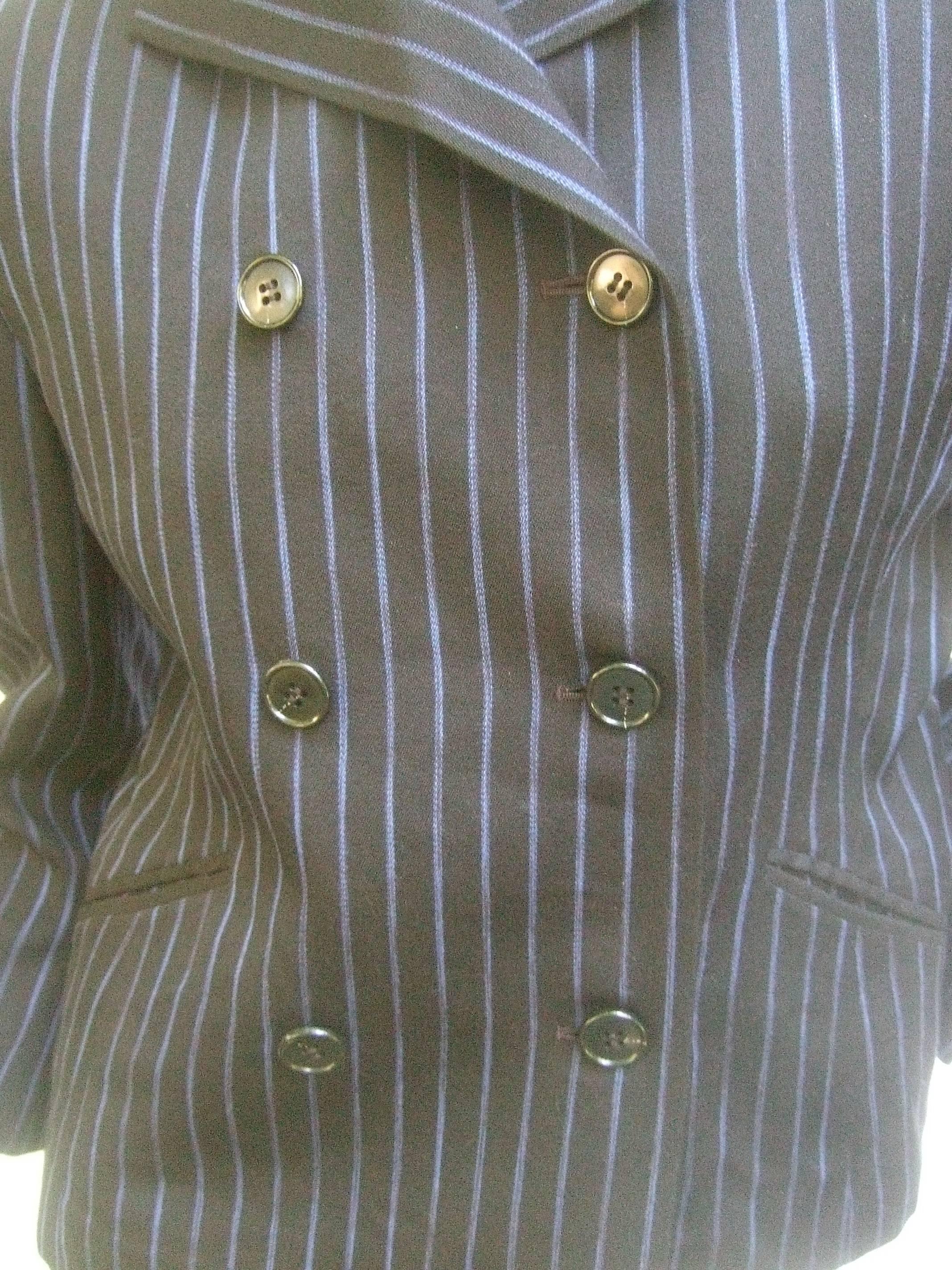 Issey Miyake Women's Pin Striped Double Breasted Wool Jacket ca 1990 In Good Condition For Sale In University City, MO