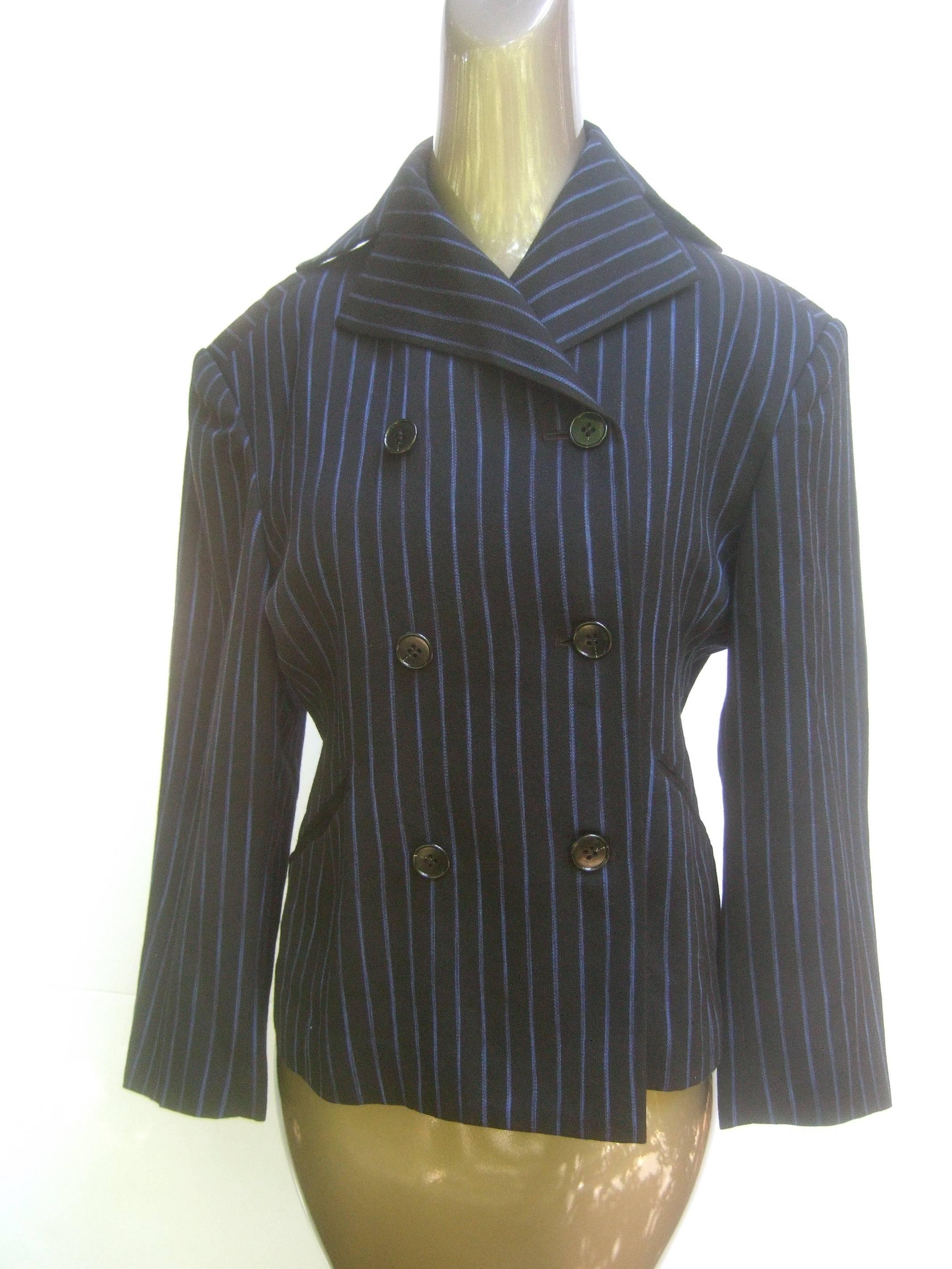 Issey Miyake Women's Pin Striped Double Breasted Wool Jacket ca 1990 For Sale 2